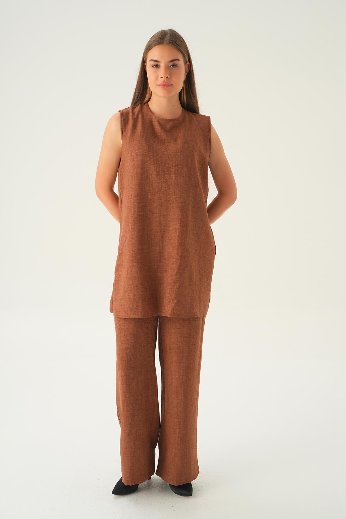 Kahve 3'lü Kimono Takım 4018A - 4