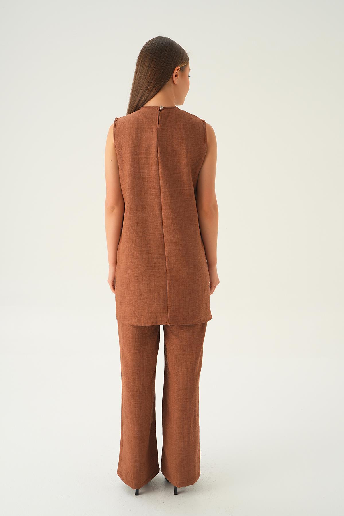 Kahve 3'lü Kimono Takım 4018A - 5