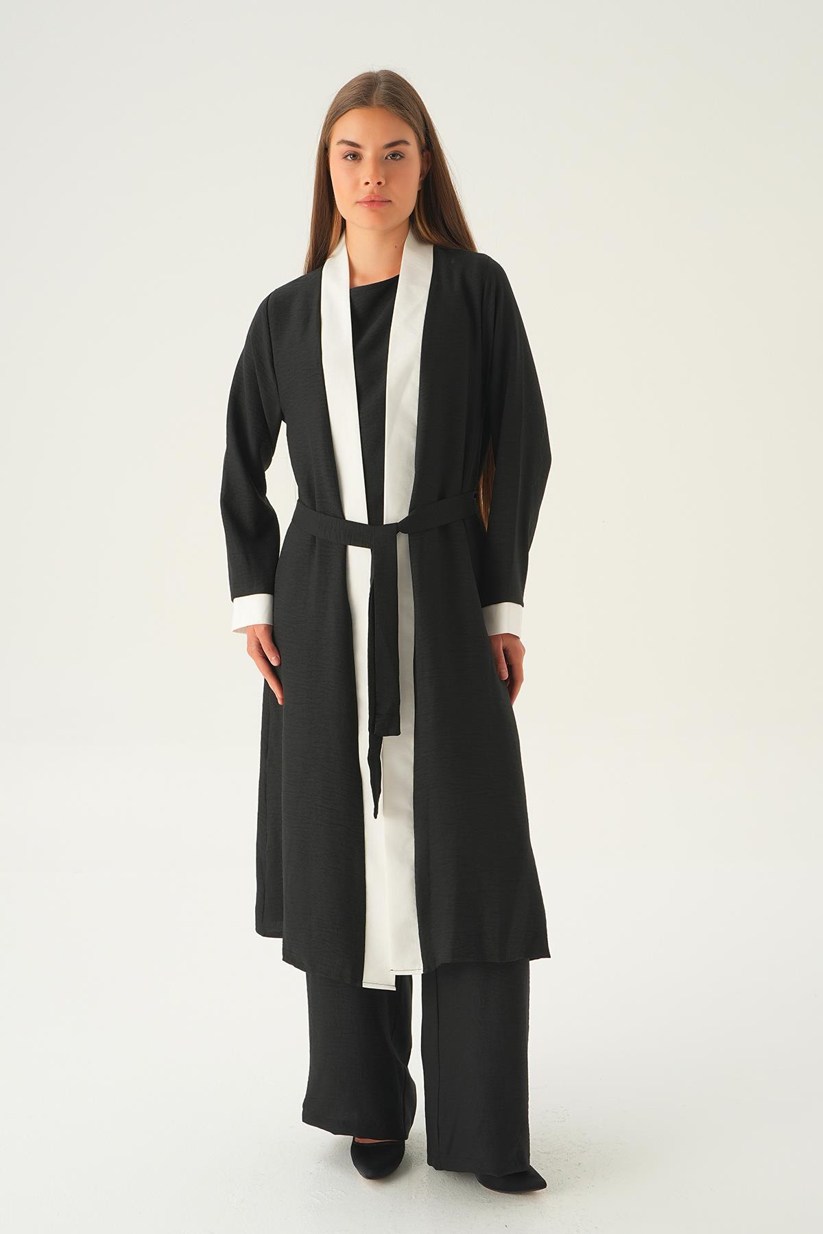 Siyah 3'lü Kimono Takım 4018A - 1