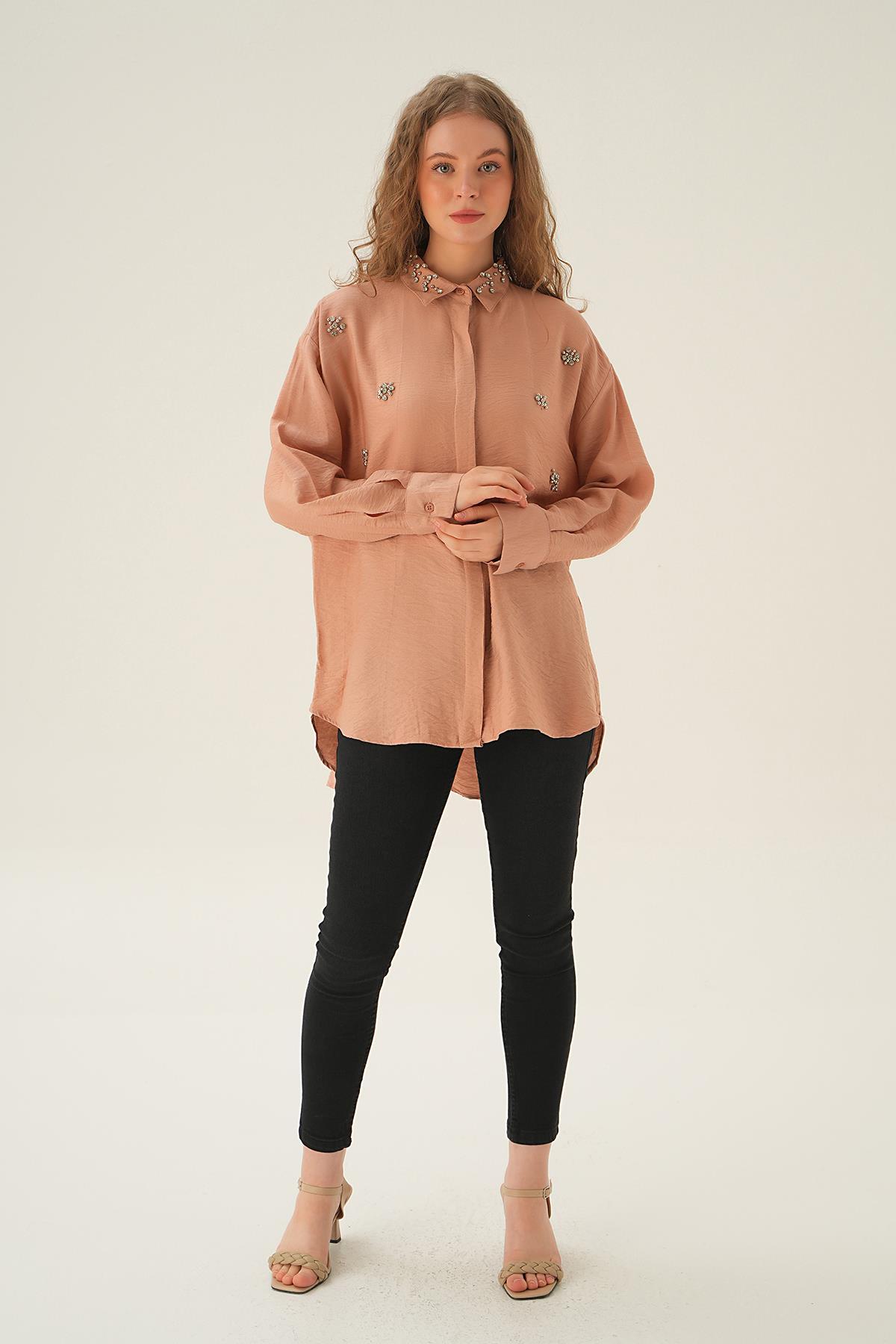 4019 Yaka Taş Detay Gömlek Bisküvi - 2