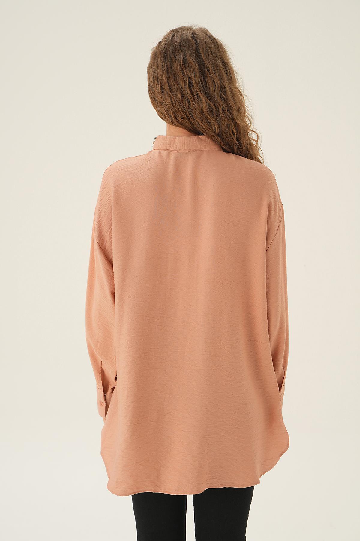 4019 Yaka Taş Detay Gömlek Bisküvi - 4