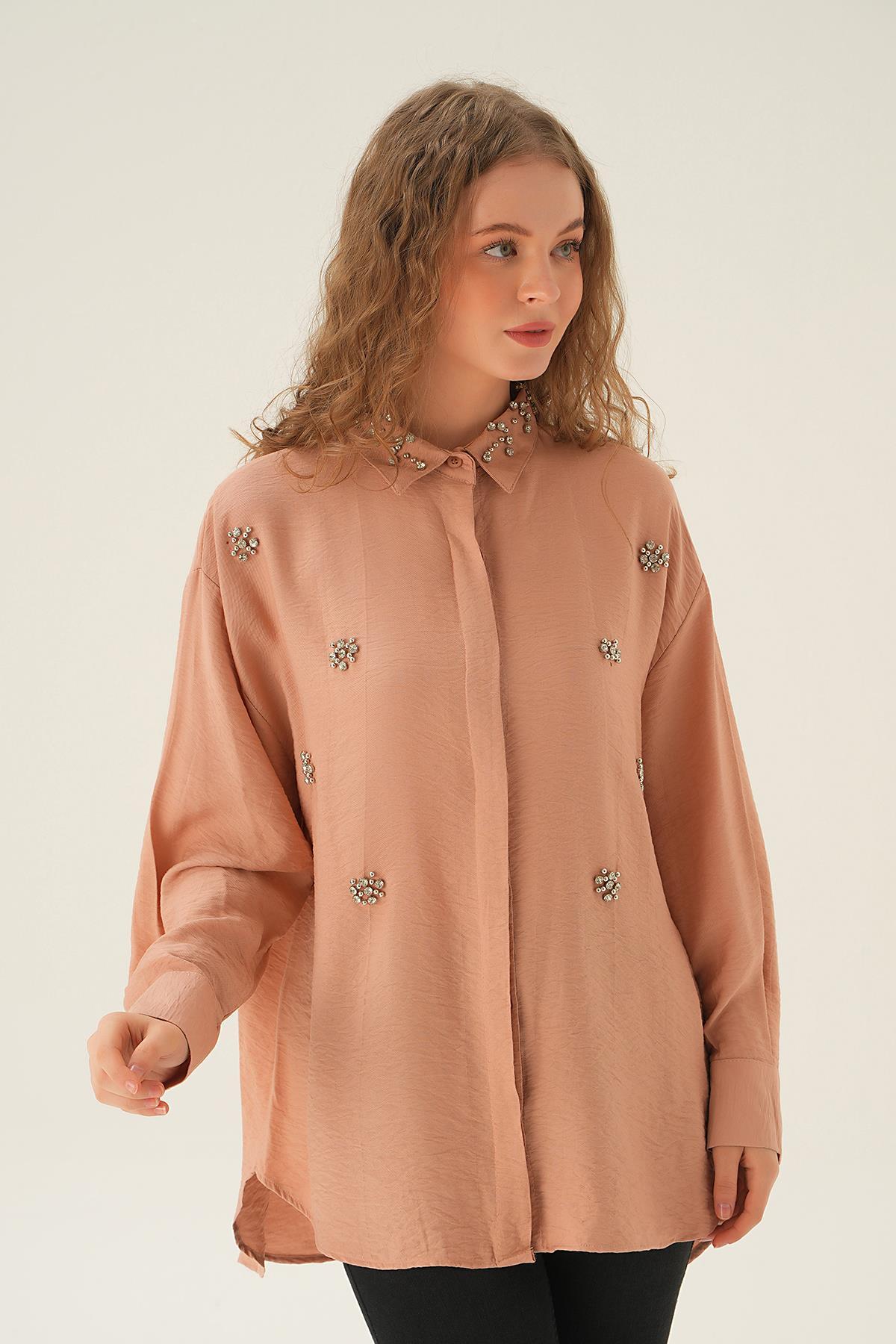 4019 Yaka Taş Detay Gömlek Bisküvi - 3