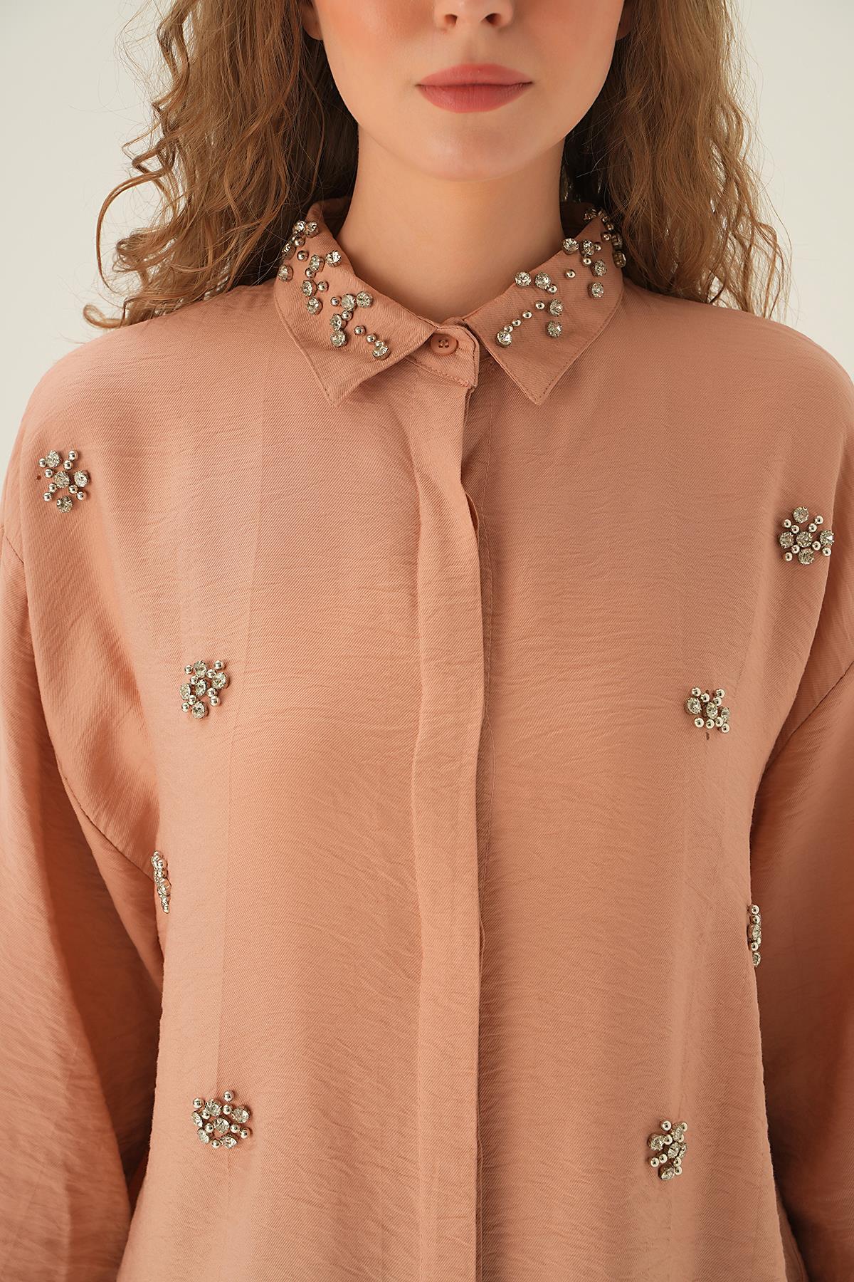 Bisküvi Yaka Taş Detay Gömlek 4019 - 5