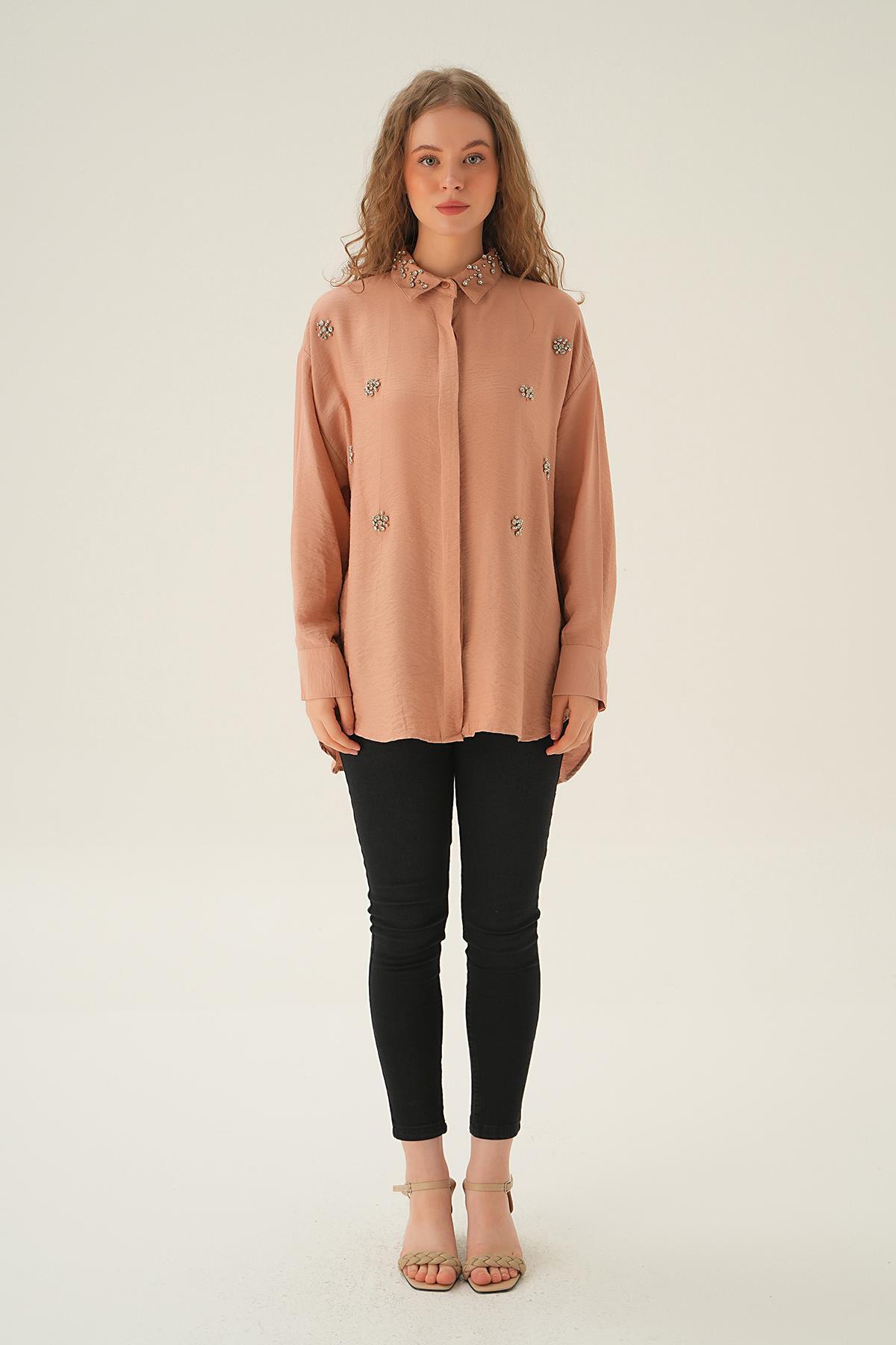 Bisküvi Yaka Taş Detay Gömlek 4019 - 6