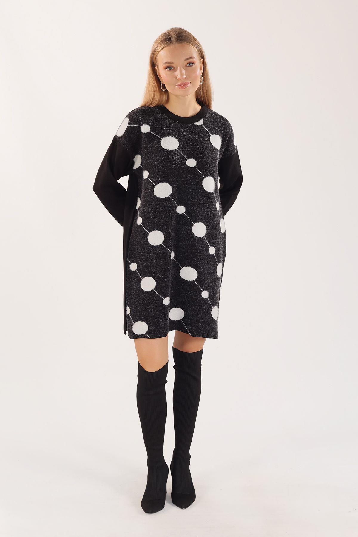 4020 Puantiye Desen Sakallı Tunik Siyah 