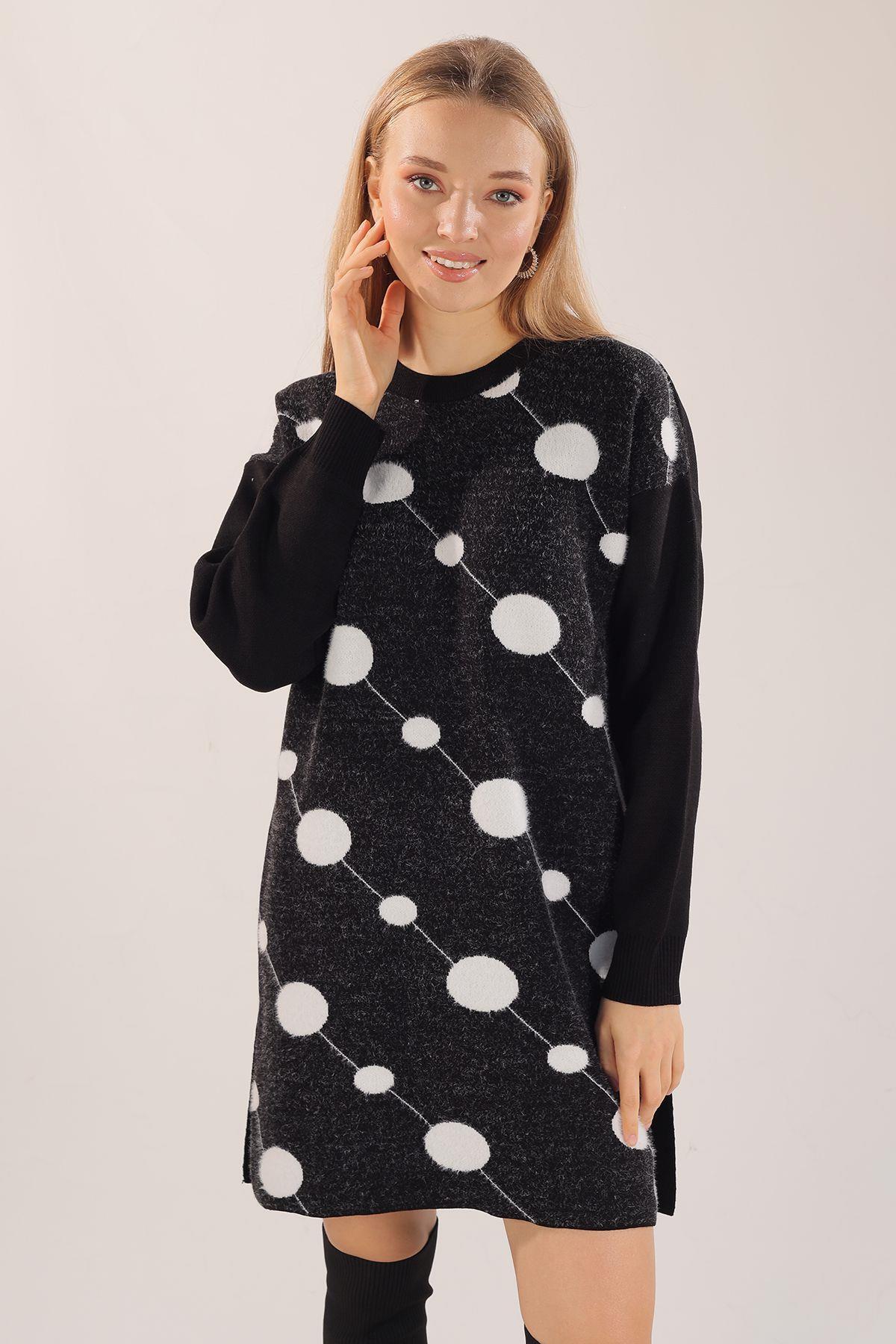 Siyah Puantiye Desen Sakallı Kazak 4020 - 2