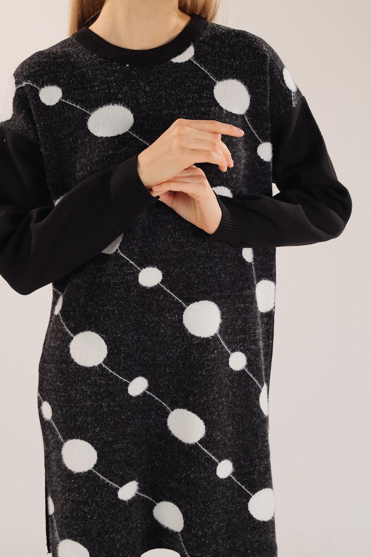 Siyah Puantiye Desen Sakallı Kazak 4020 - 5