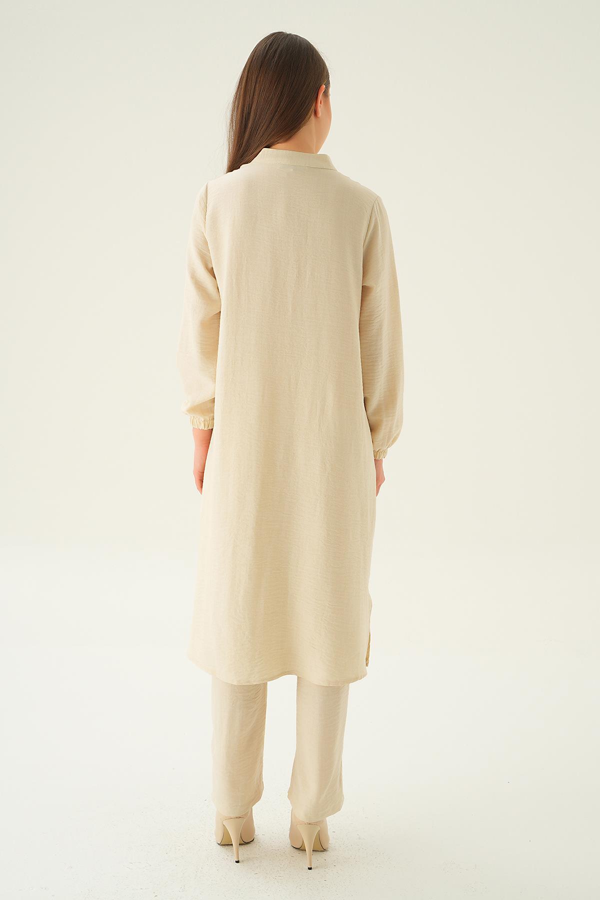 4021A Hakim Yaka Tunik Pantolon Takım Bej - 5