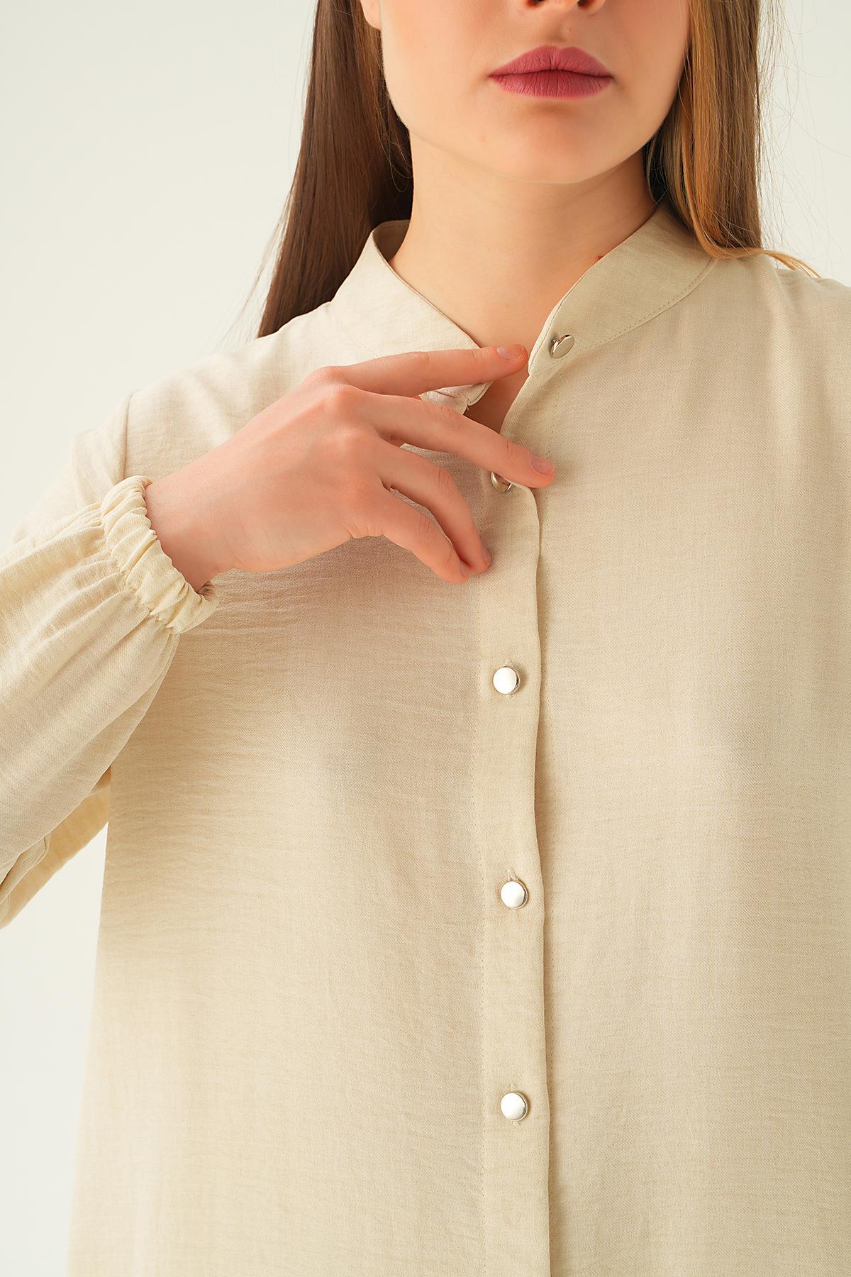 Bej Hakim Yaka Tunik Pantolon Takım 4021A - 6