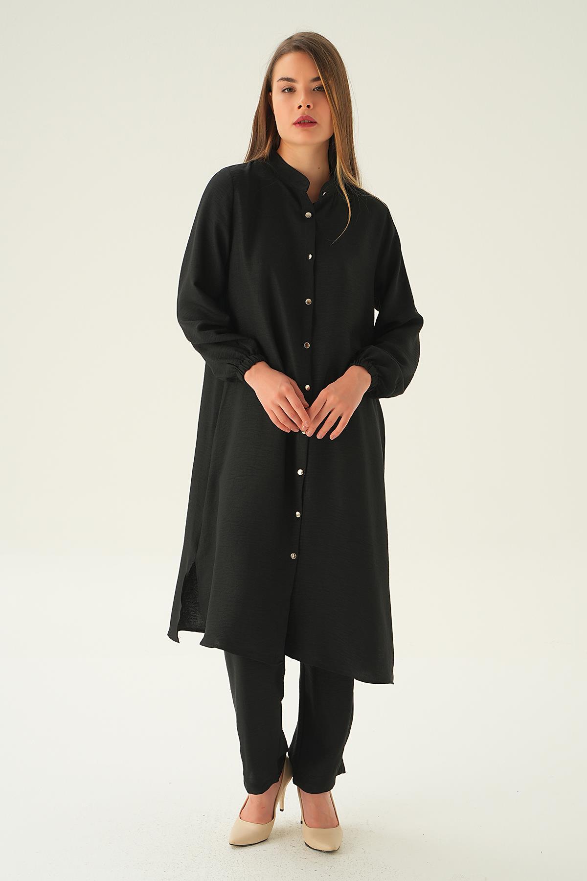 Siyah Hakim Yaka Tunik Pantolon Takım 4021A - 1