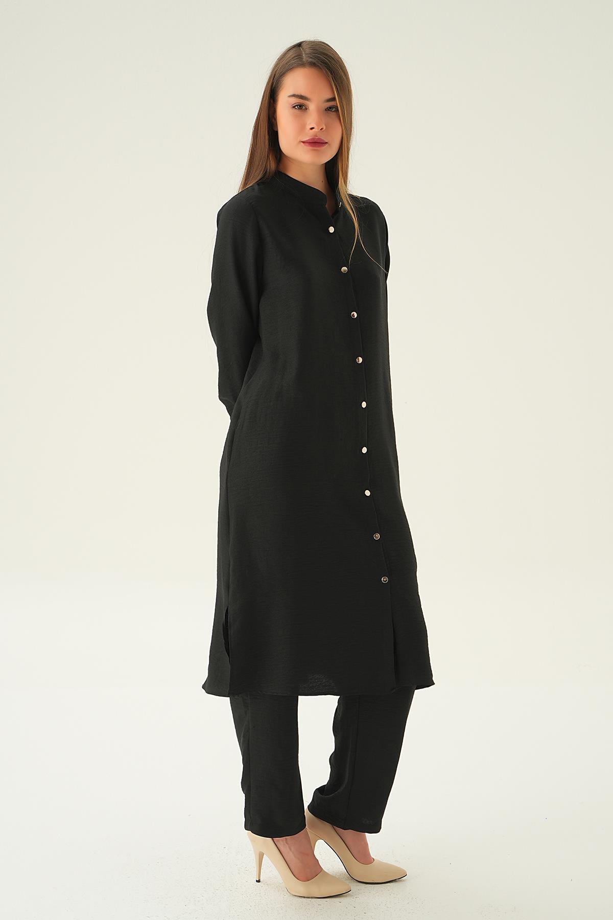 Siyah Hakim Yaka Tunik Pantolon Takım 4021A - 3