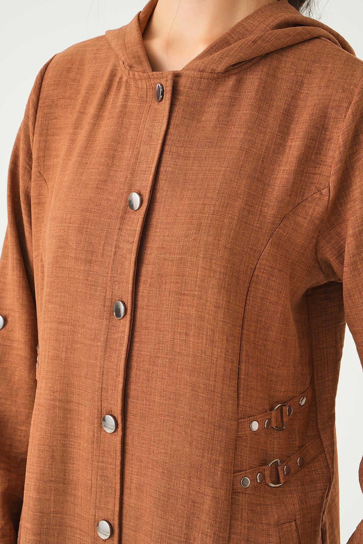 4022A Zımba Detay Kapüşonlu Kap Kahve - 2