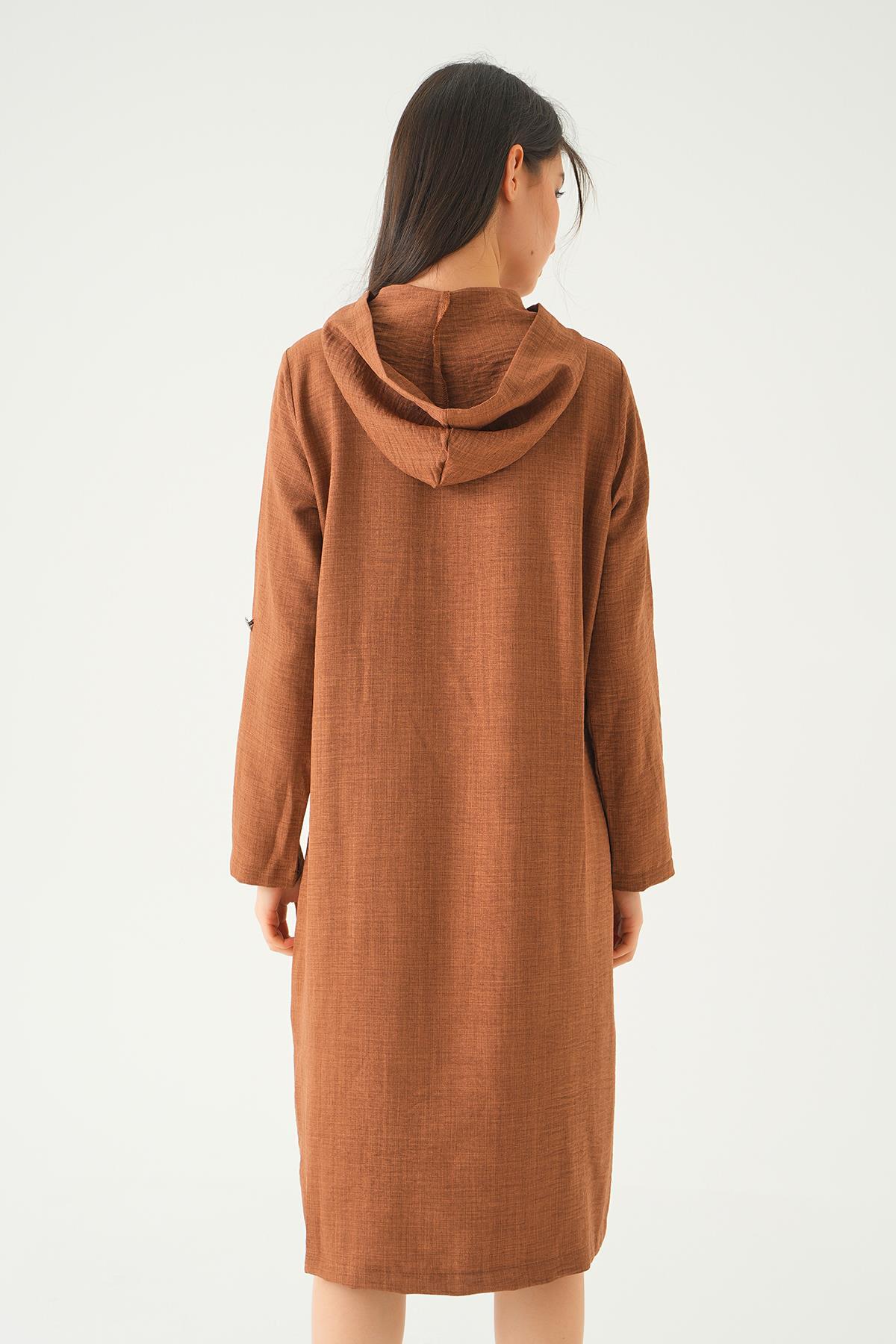 4022A Zımba Detay Kapüşonlu Kap Kahve - 6