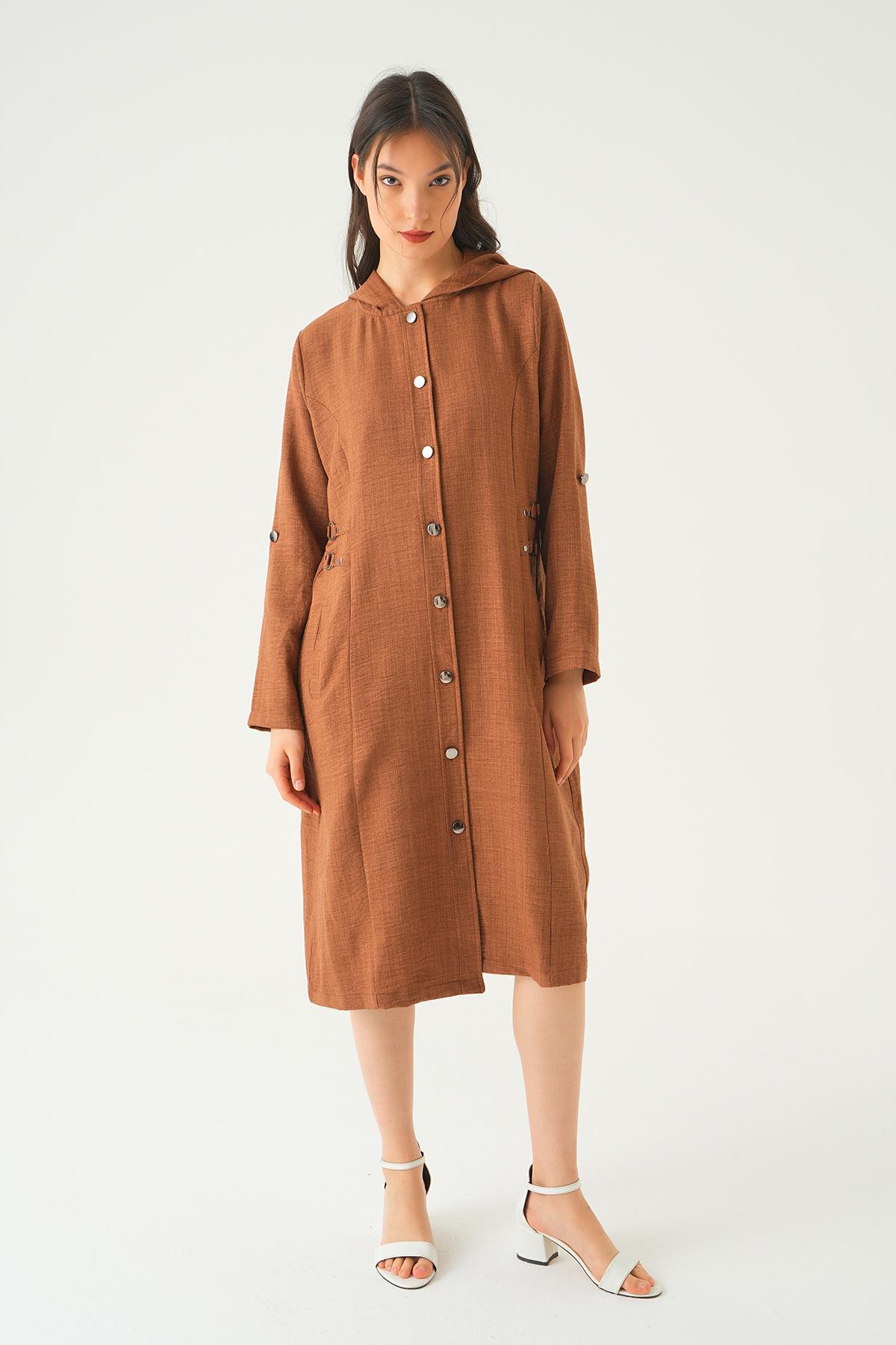 Kahve Zımba Detay Kapüşonlu Kap 4022A - 3