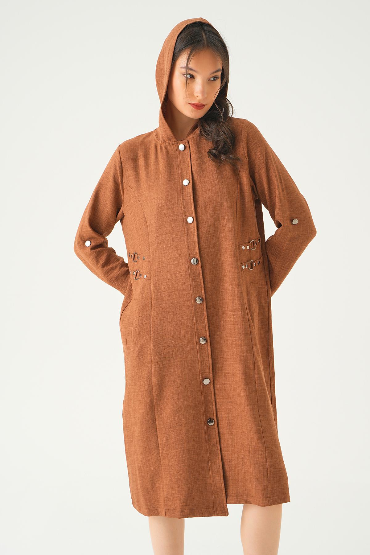 Kahve Zımba Detay Kapüşonlu Kap 4022A - 5