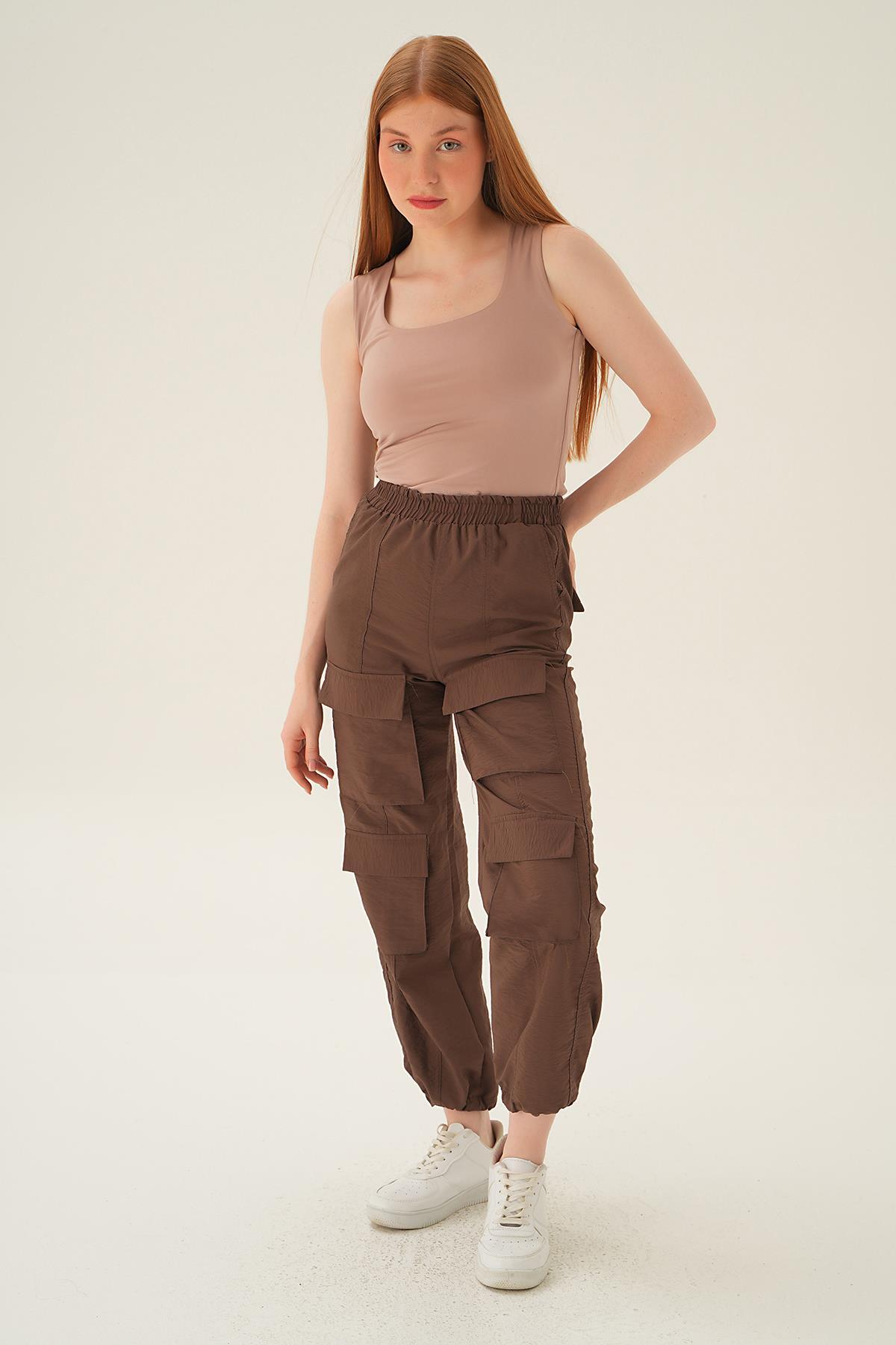 Acı Kahve Cep Detay Paraşüt Pantolon 4024A - 6