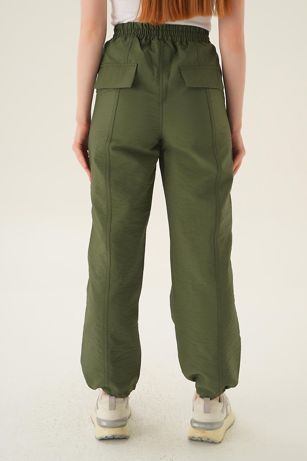 4024A Cep Detay Paraşüt Pantolon Haki - 5