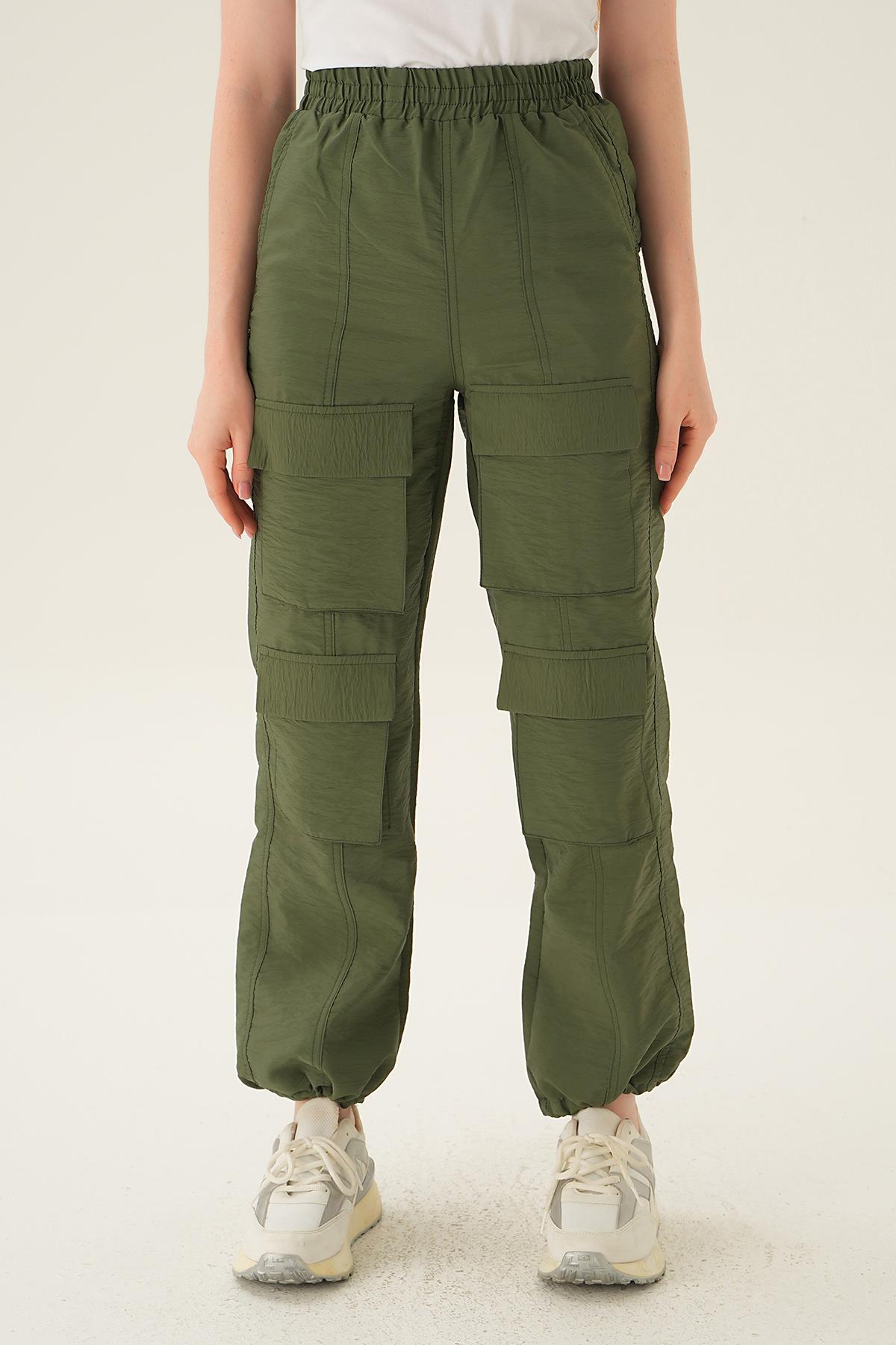 Haki Cep Detay Paraşüt Pantolon 4024A - 1