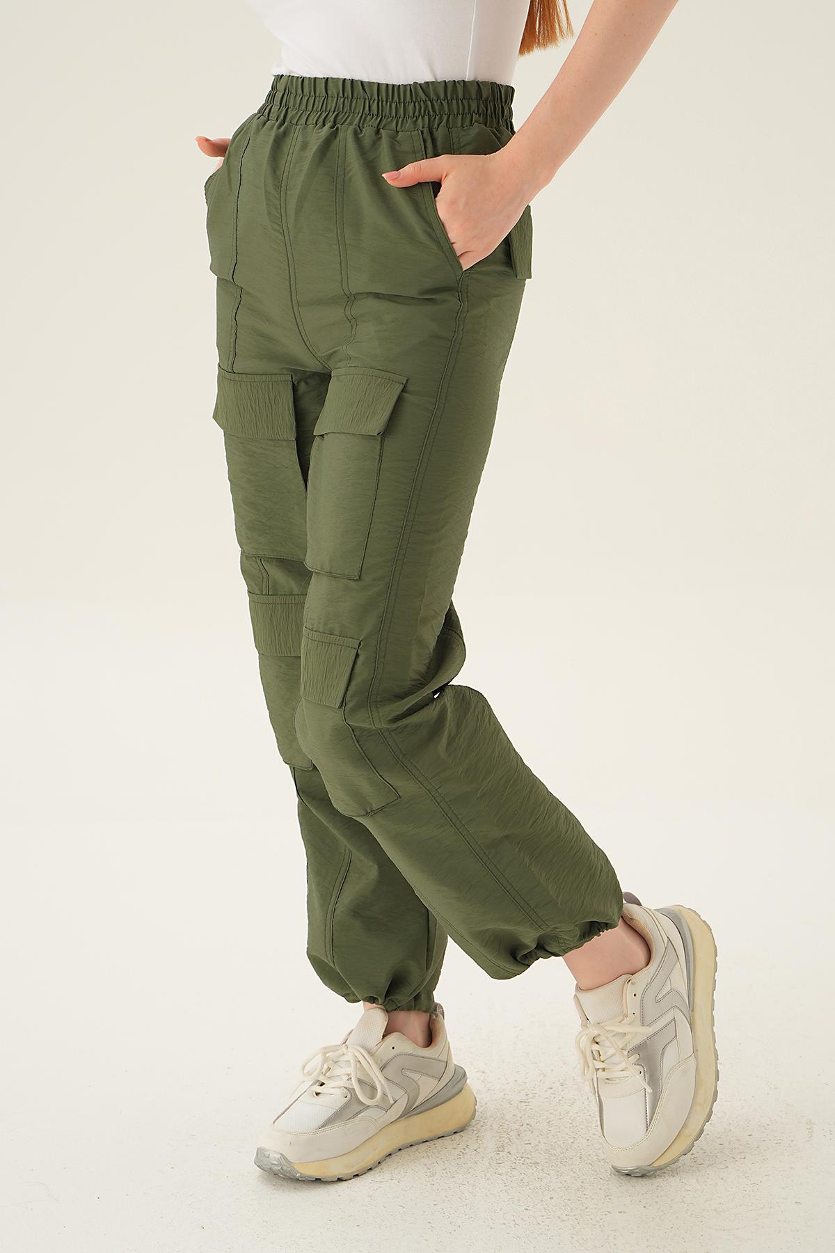 Haki Cep Detay Paraşüt Pantolon 4024A - 3