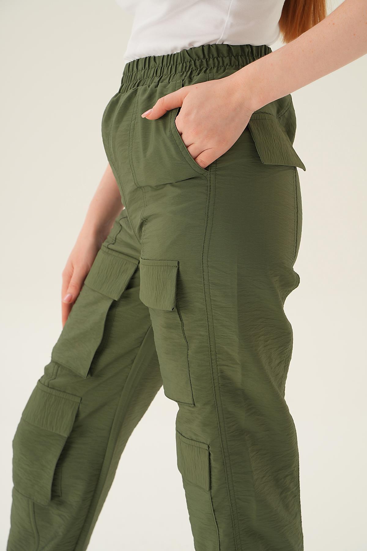 Haki Cep Detay Paraşüt Pantolon 4024A - 6