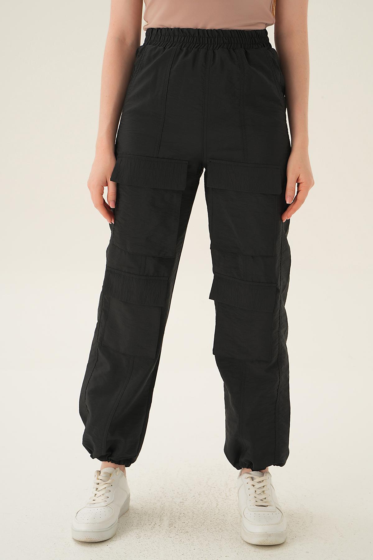 4024A Cep Detay Paraşüt Pantolon Siyah 