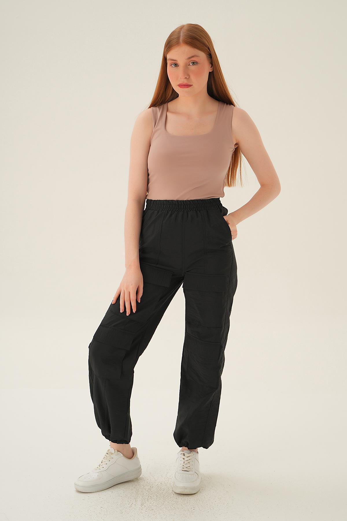 4024A Cep Detay Paraşüt Pantolon Siyah - 6