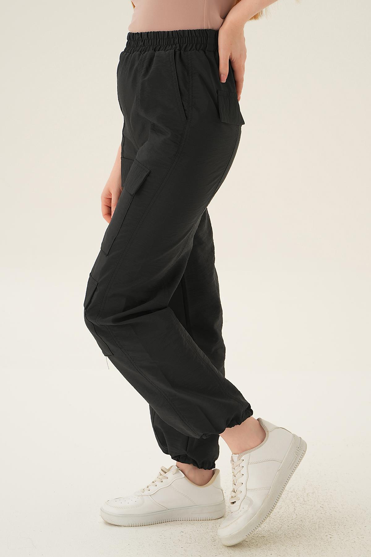 4024A Cep Detay Paraşüt Pantolon Siyah - 3