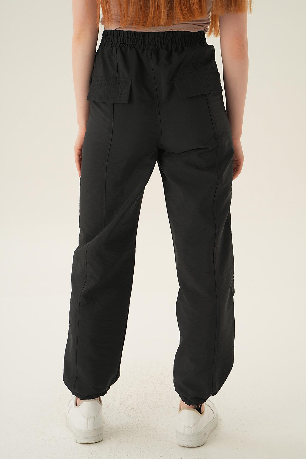 4024A Cep Detay Paraşüt Pantolon Siyah - 4