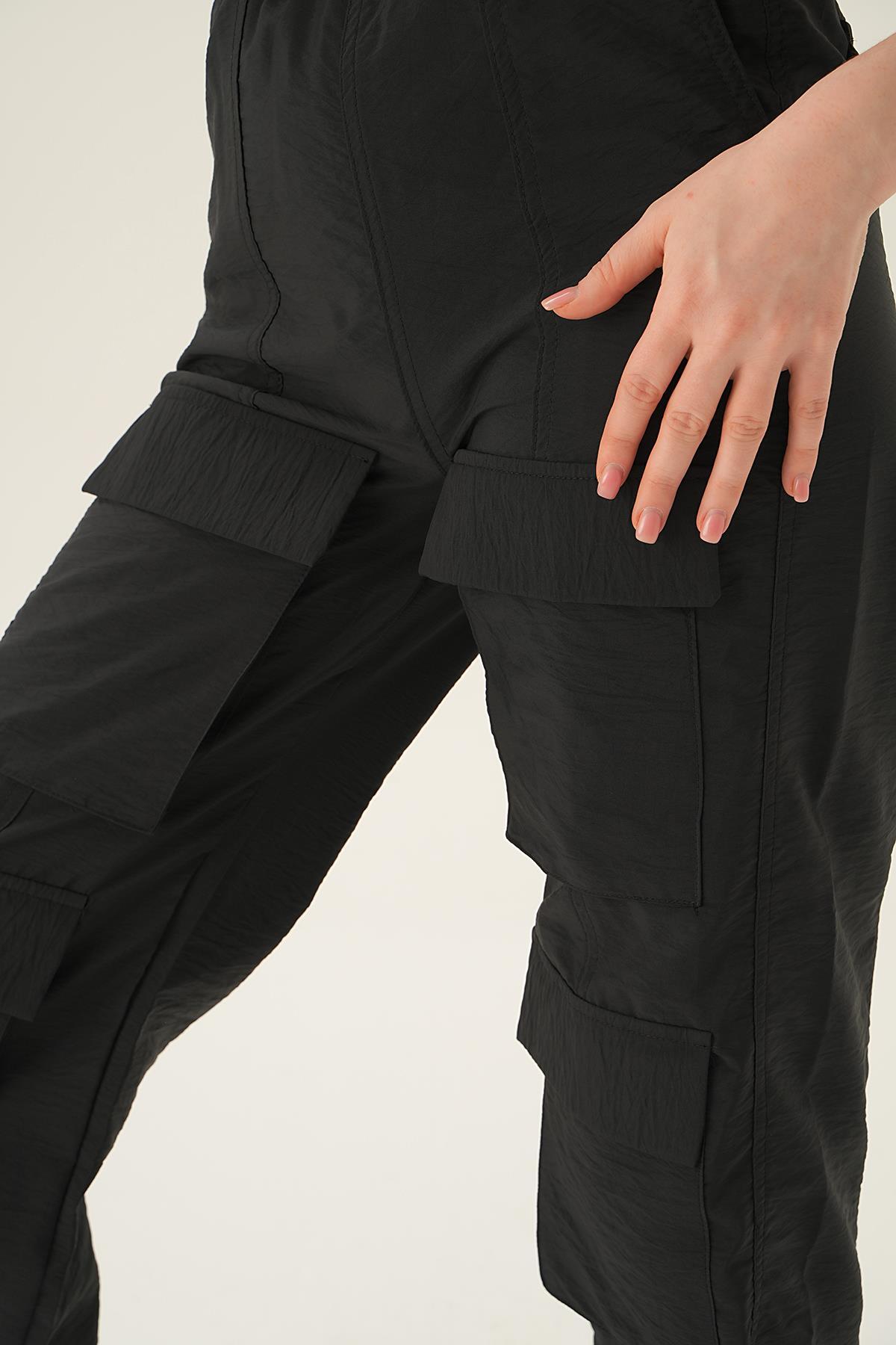 4024A Cep Detay Paraşüt Pantolon Siyah - 5