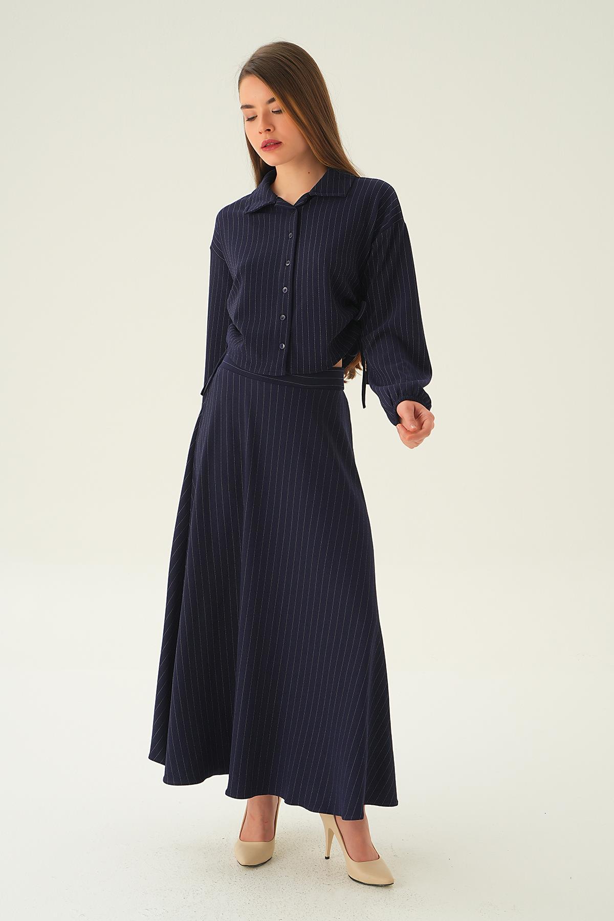 4025A Yan Büzgülü Gömlek Etek Takım Laci - 3