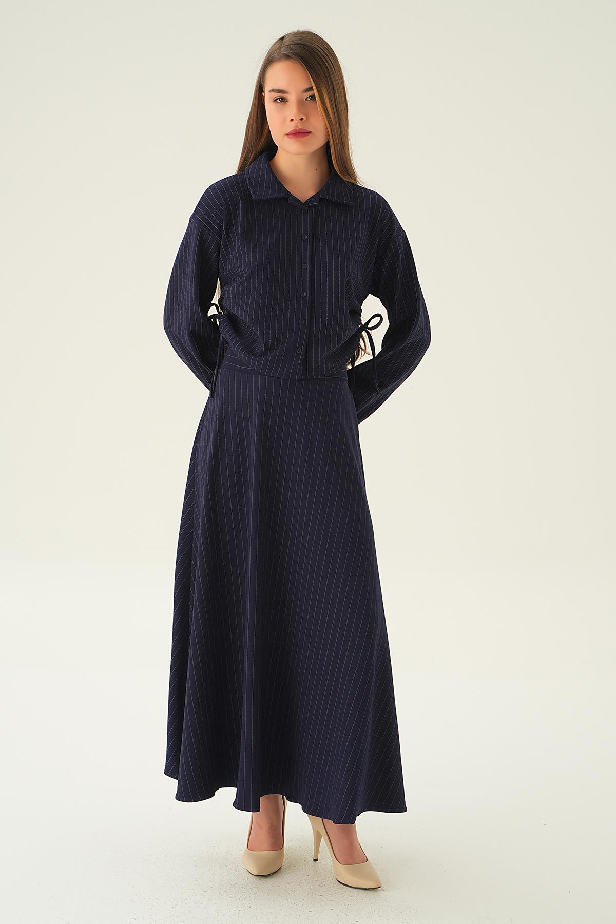 Laci Yan Büzgülü Gömlek Etek Takım 4025A - 1