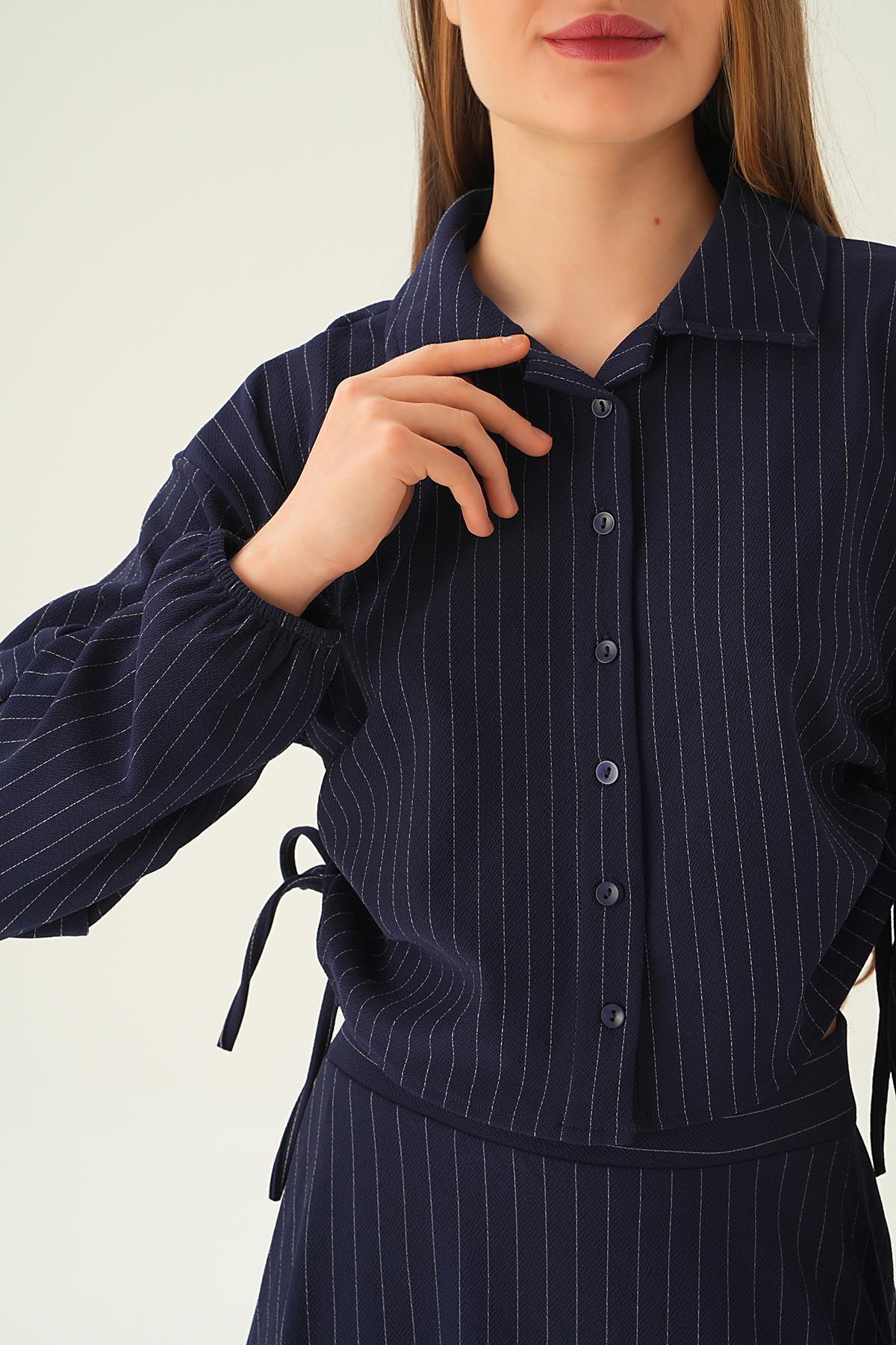 Laci Yan Büzgülü Gömlek Etek Takım 4025A - 2