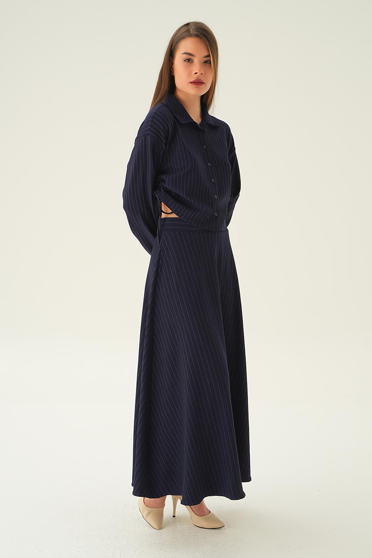 Laci Yan Büzgülü Gömlek Etek Takım 4025A - 4