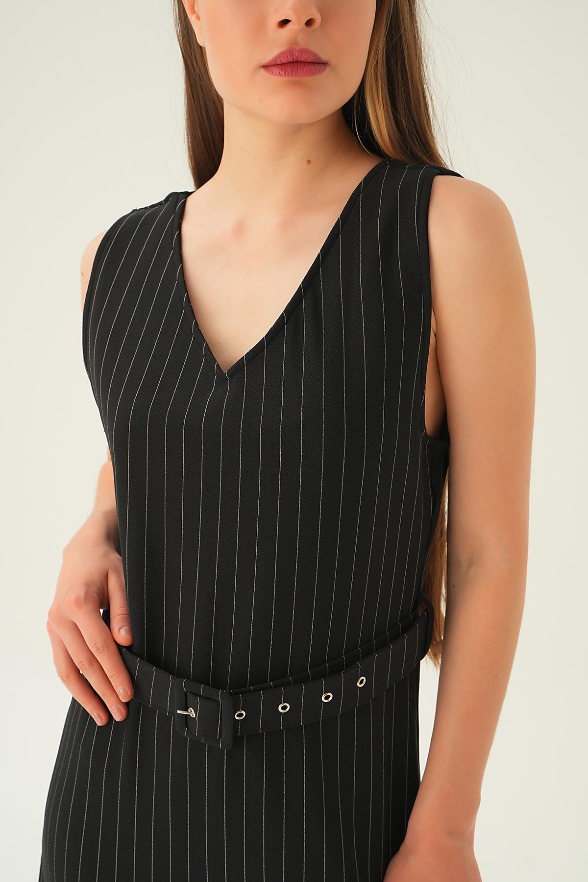 4026A Kemerli V Yaka Jile Siyah - 5