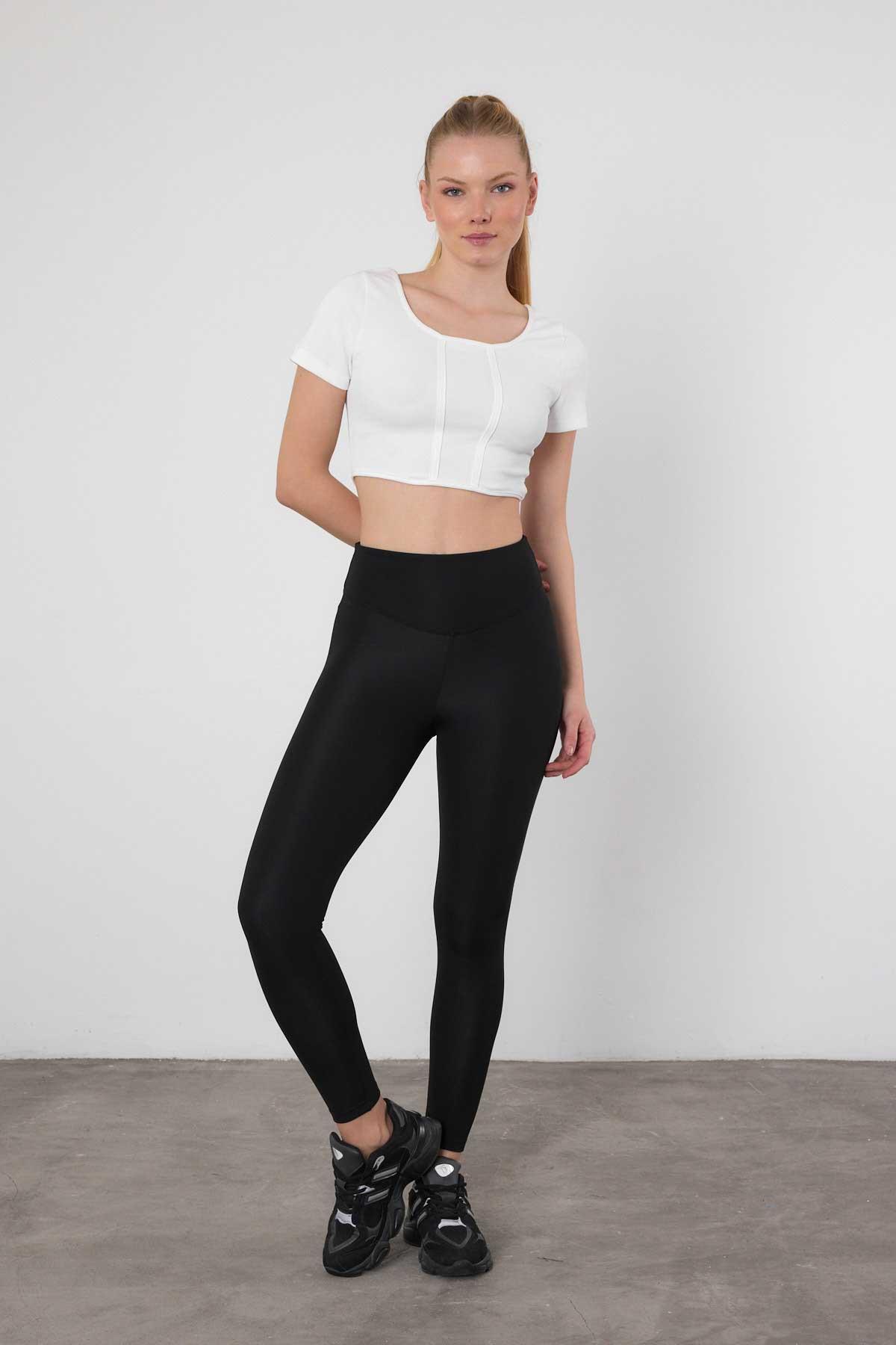 4028 İçi Şardonlu Likra Tayt Siyah - 1