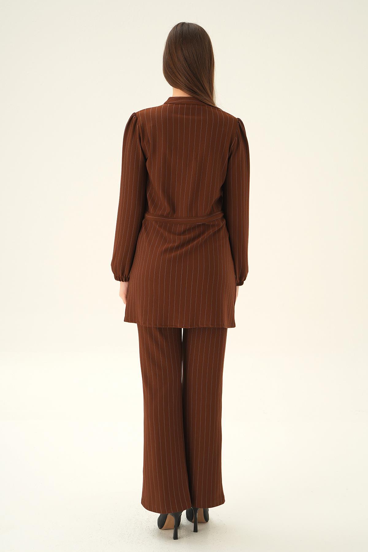 Kahve Bağlama Detay Pantolon Takım 4030A - 4