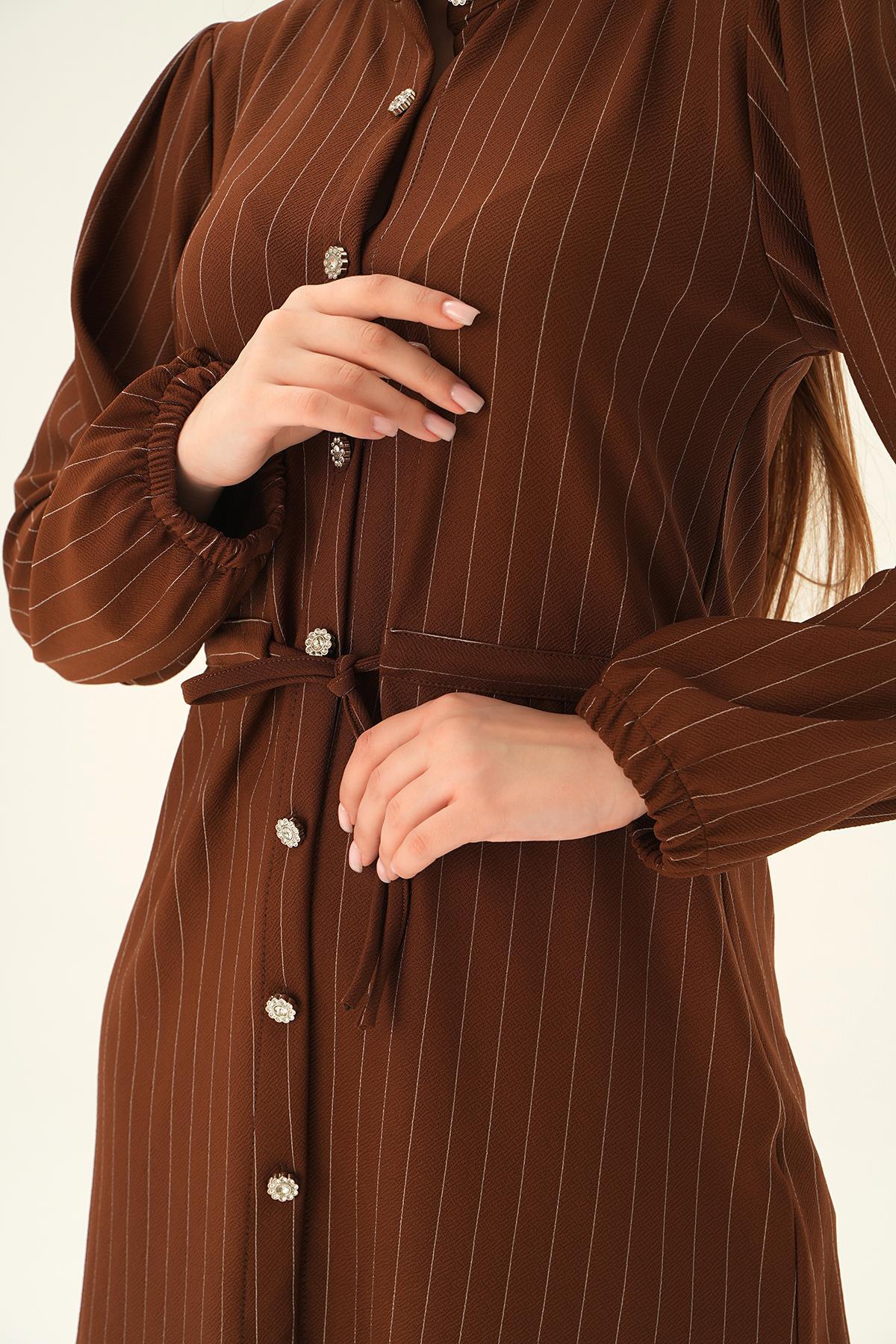 Kahve Bağlama Detay Pantolon Takım 4030A - 5