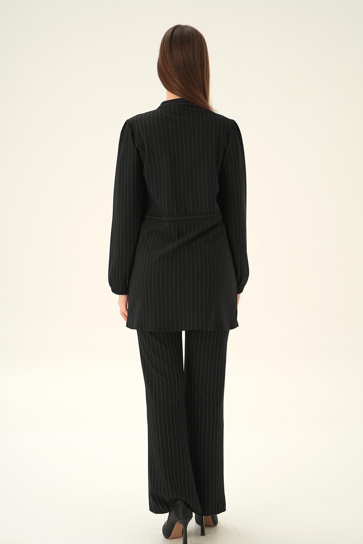 Siyah Bağlama Detay Pantolon Takım 4030A - 4