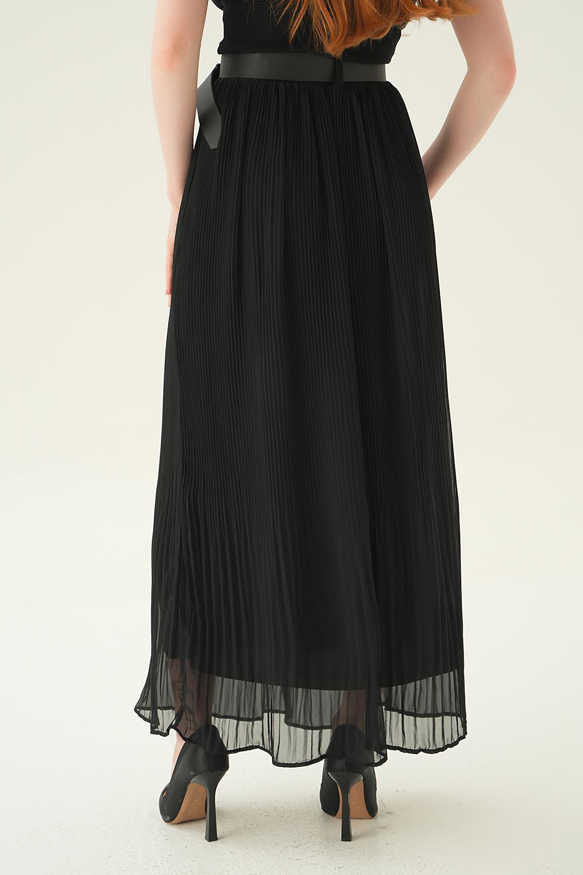 Siyah Kemer Detay Pliseli Etek 4041 - 5