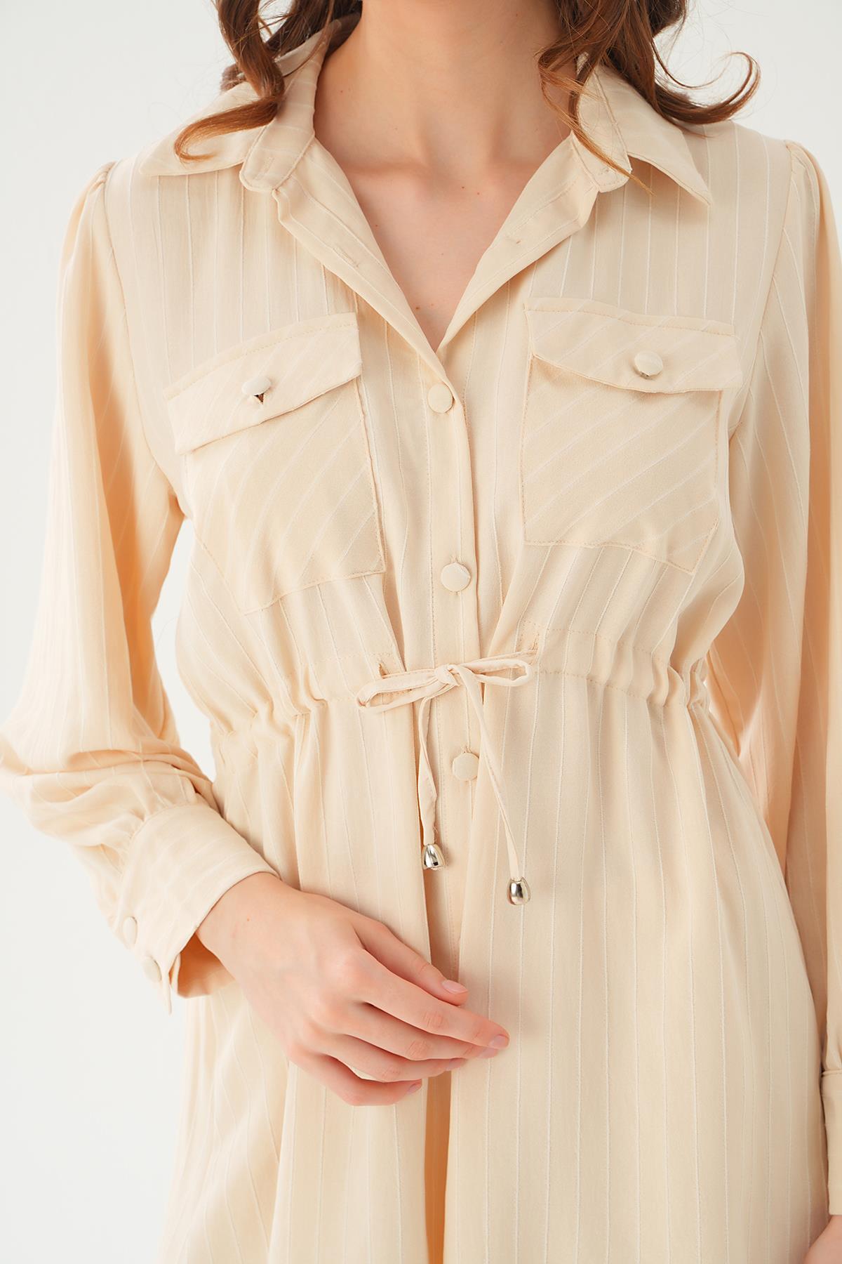 Bej Cep Detay Pantolon Takım 4045A - 6