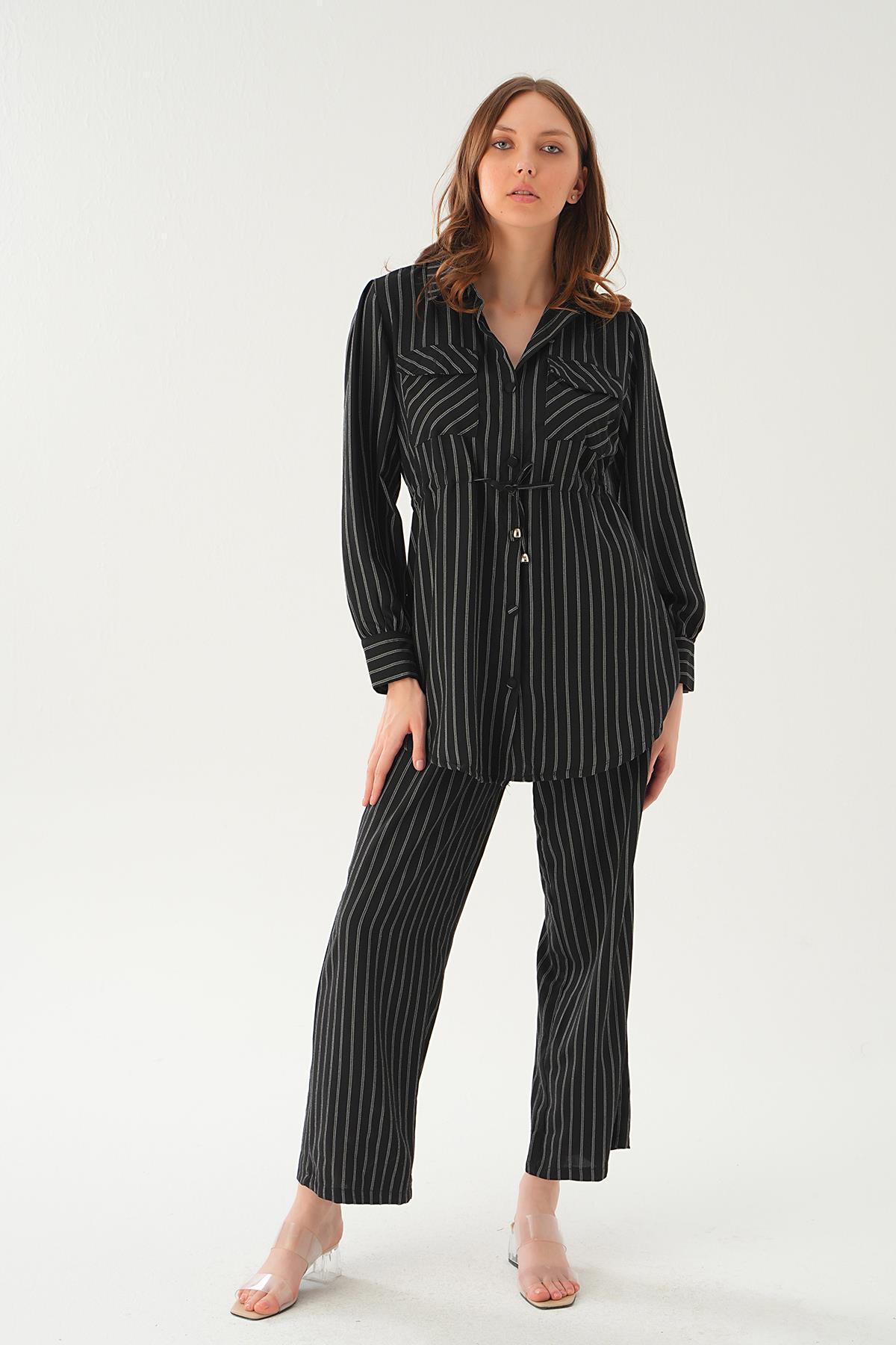 Siyah Cep Detay Pantolon Takım 4045A - 3