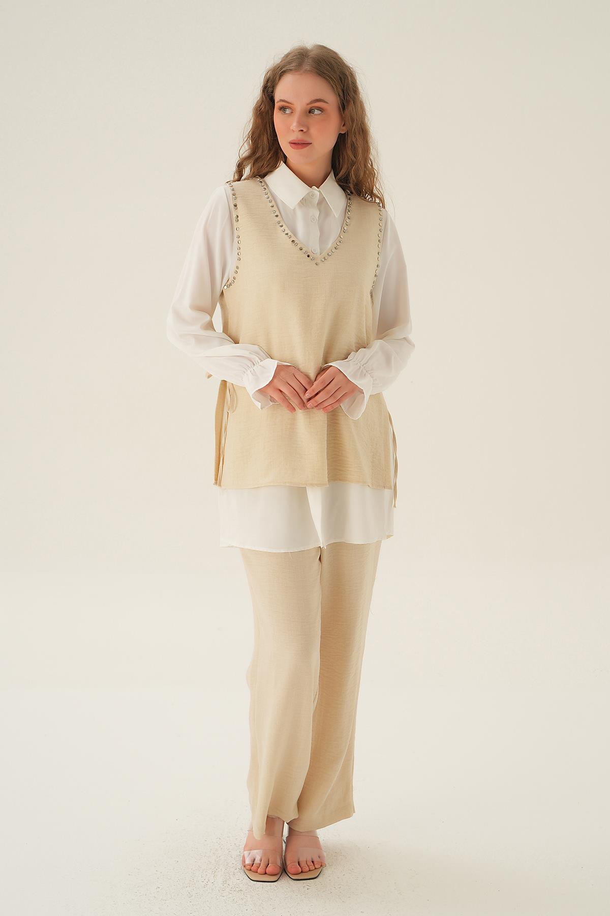 Bej Taş Detay 3'lü Takım 4053A 