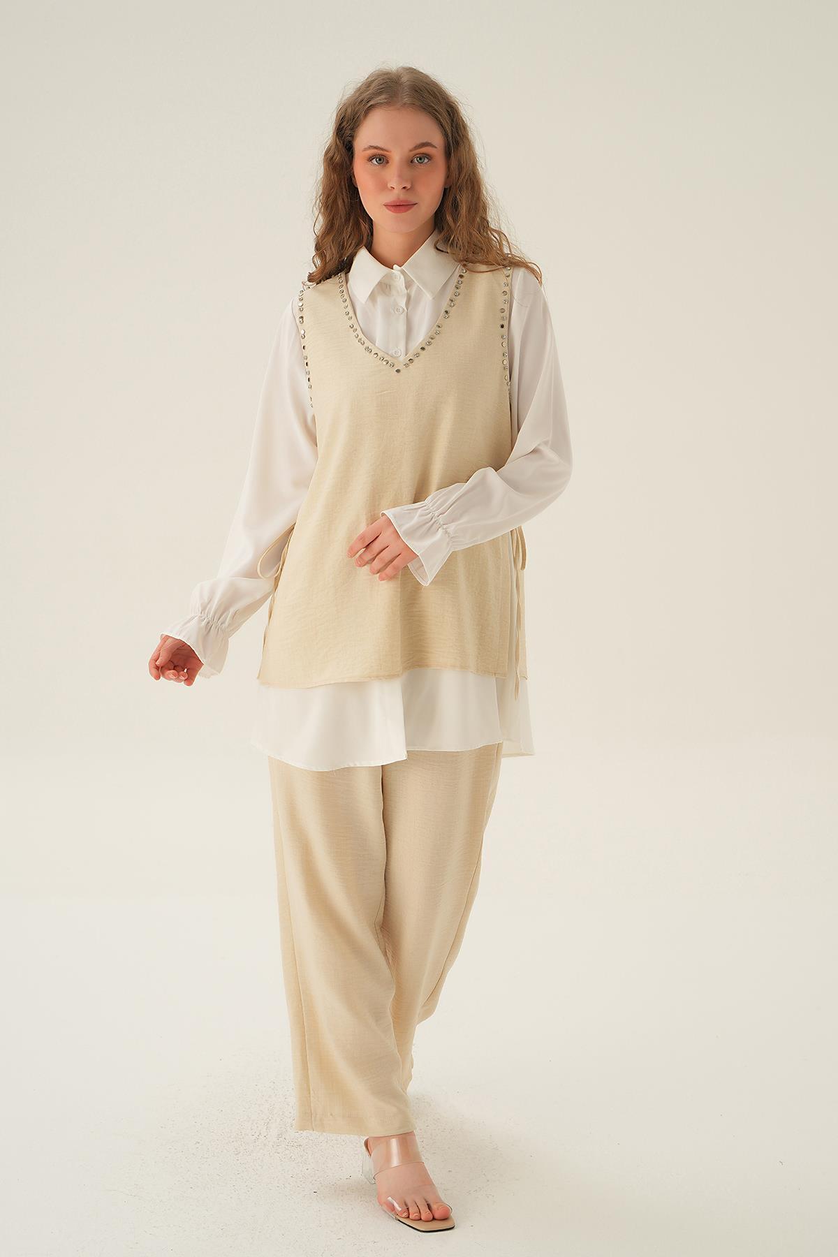 Bej Taş Detay 3'lü Takım 4053A - 2