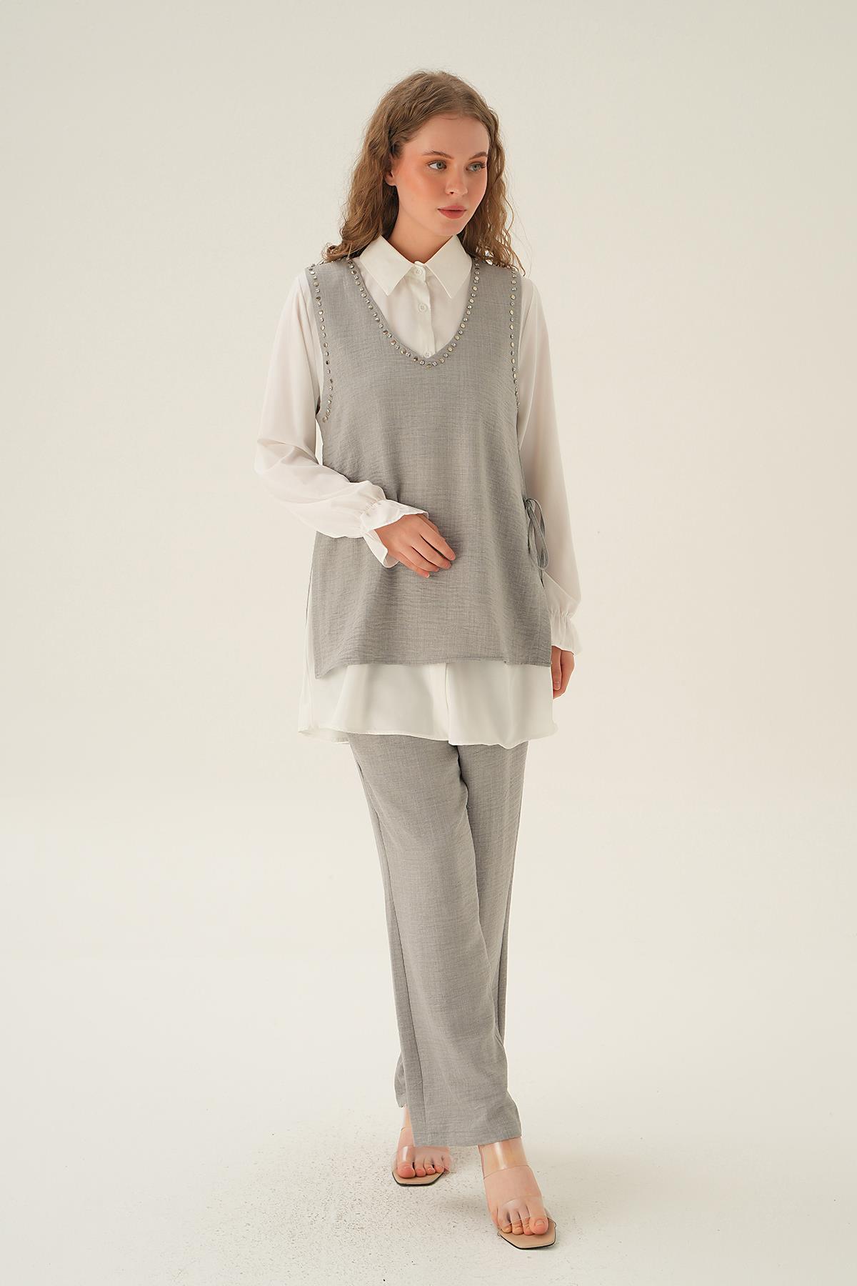 Gri Taş Detay 3'lü Takım 4053A 