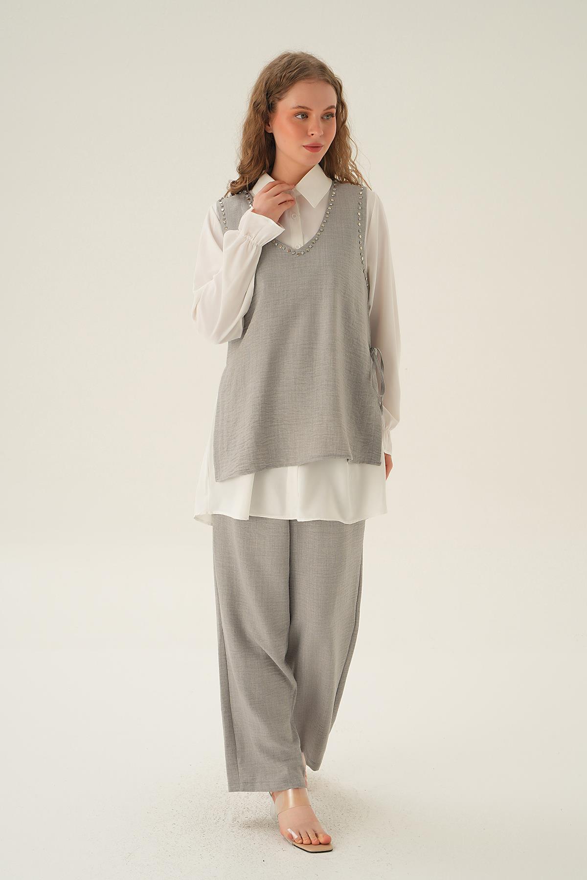 Gri Taş Detay 3'lü Takım 4053A - 2