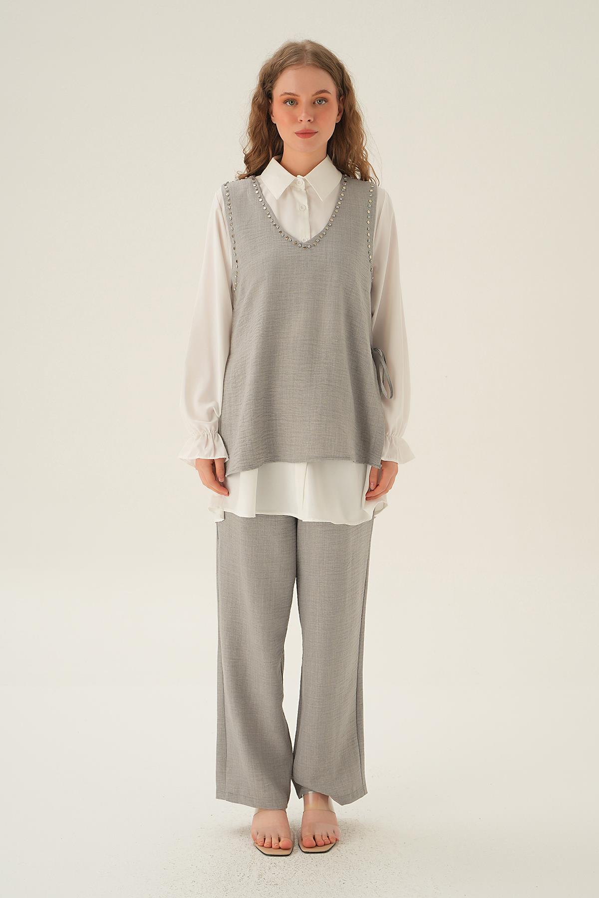 Gri Taş Detay 3'lü Takım 4053A - 6