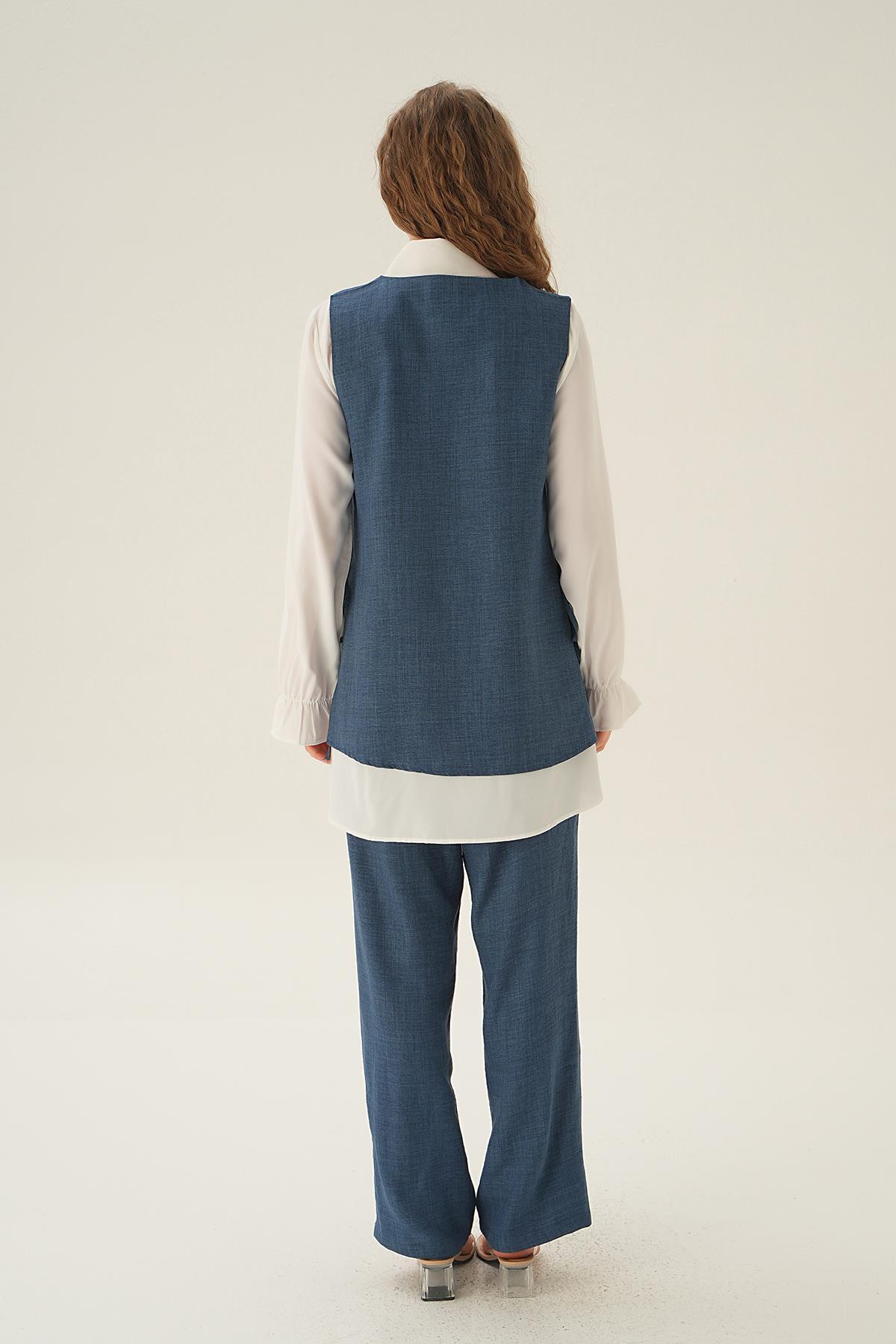 4053A Taş Detay 3'lü Takım İndigo - 4