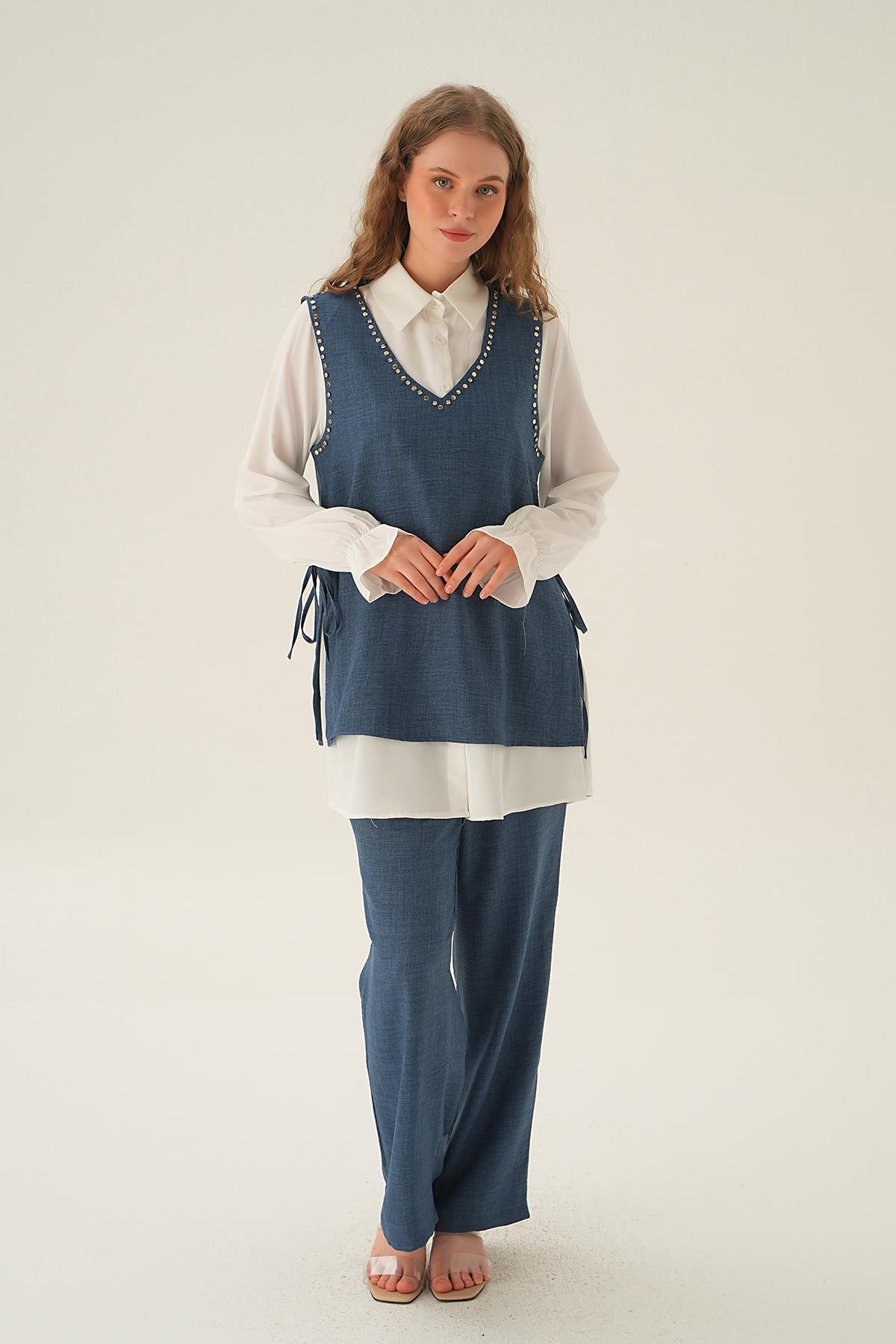 İndigo Taş Detay 3'lü Takım 4053A 