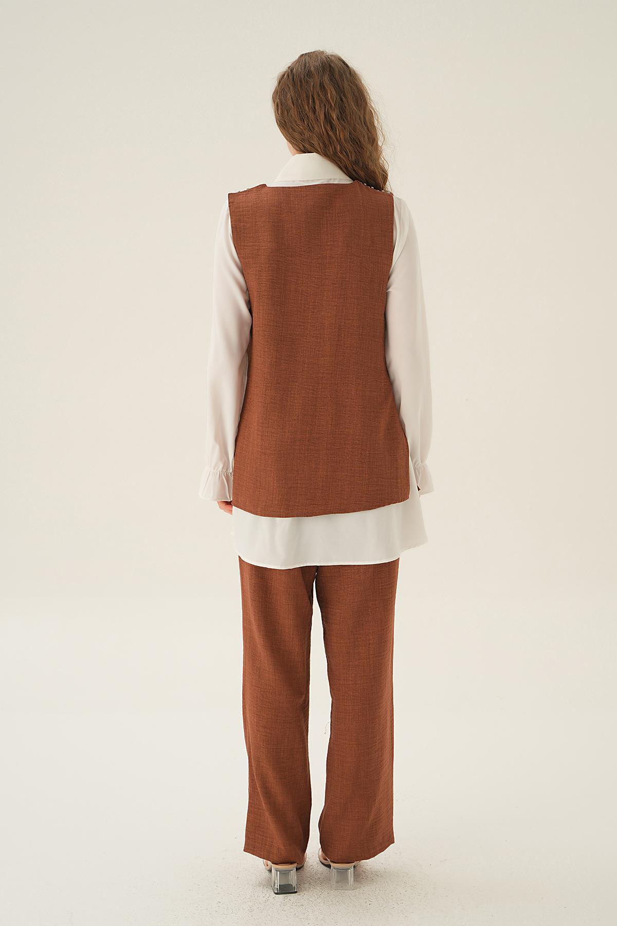 4053A Taş Detay 3'lü Takım Kahve - 4