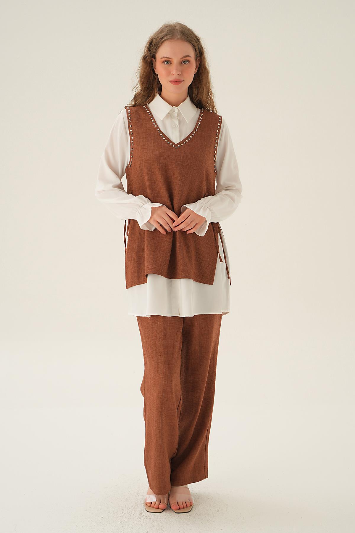 Kahve Taş Detay 3'lü Takım 4053A - 1